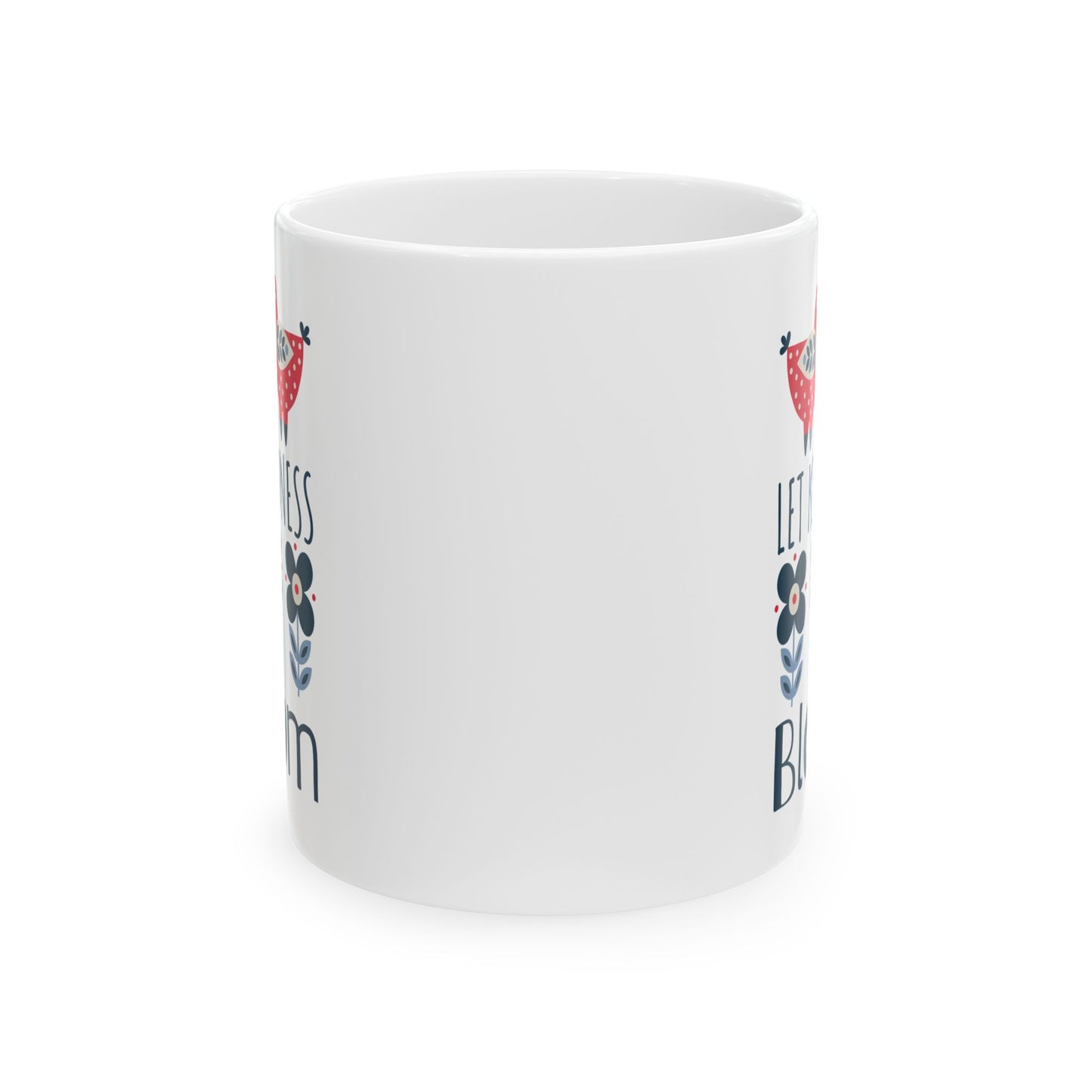 Kindness Mug - Let Kindness Bloom, Scandinavian Nordic Bird and Flower Design, Coffee Lover Gift, Tea Cup, BPA Free Ceramic Mug 11oz/15oz
