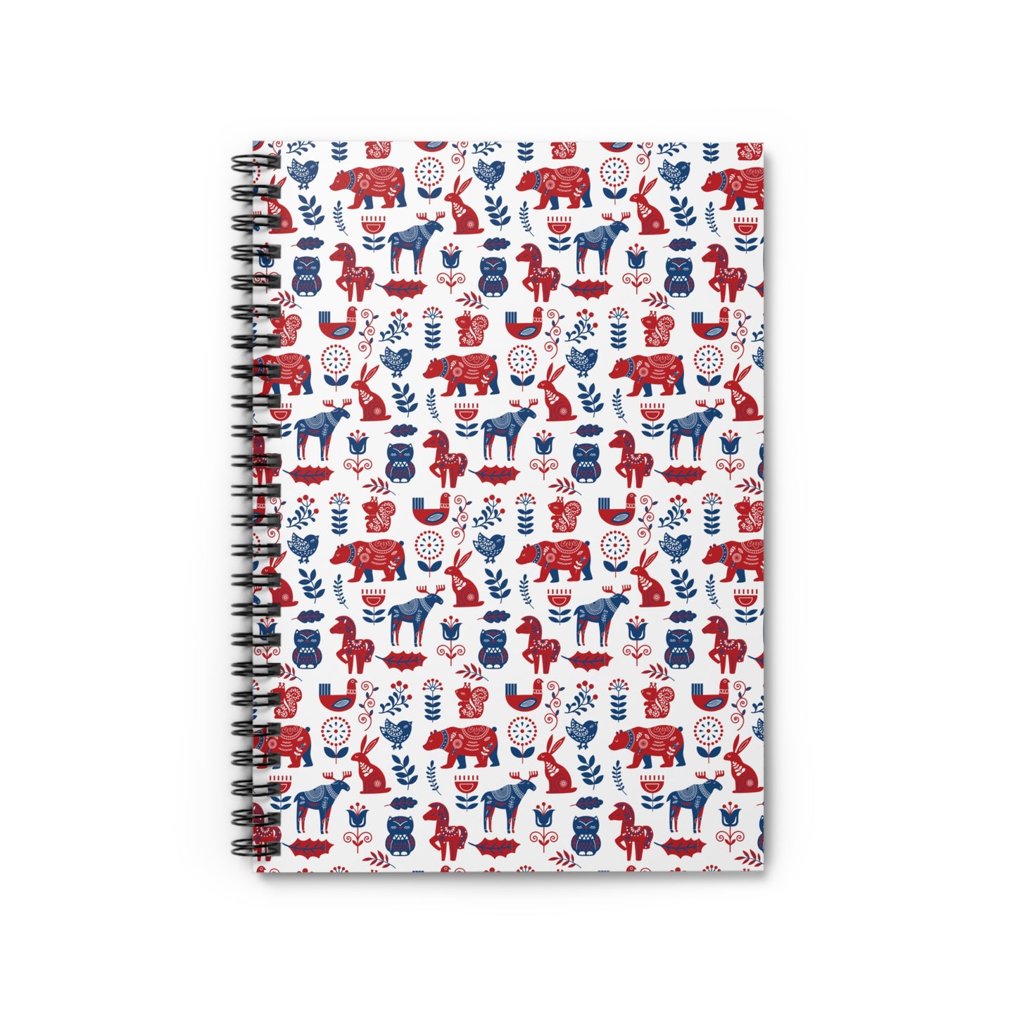 Spiral Notebook - Scandinavian Animal Pattern, Ruled Line, Cute Stationery, Gift for Students, Journaling, Writing, Creative Note-taking
