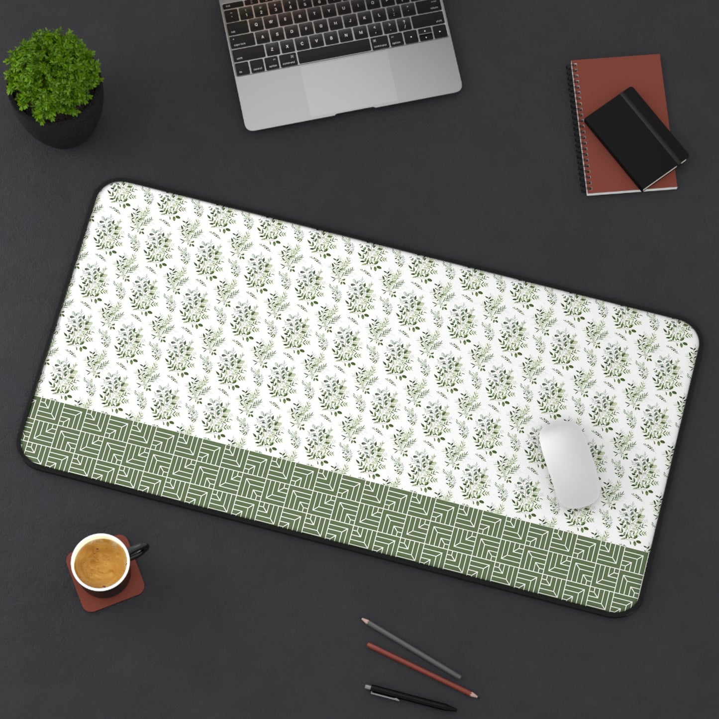 Floral Desk Mat with Geometric Pattern, Hemmed Edges, Stylish Work Surface, Home Office Decor, Gift for Students, Large Computer Mouse Pad