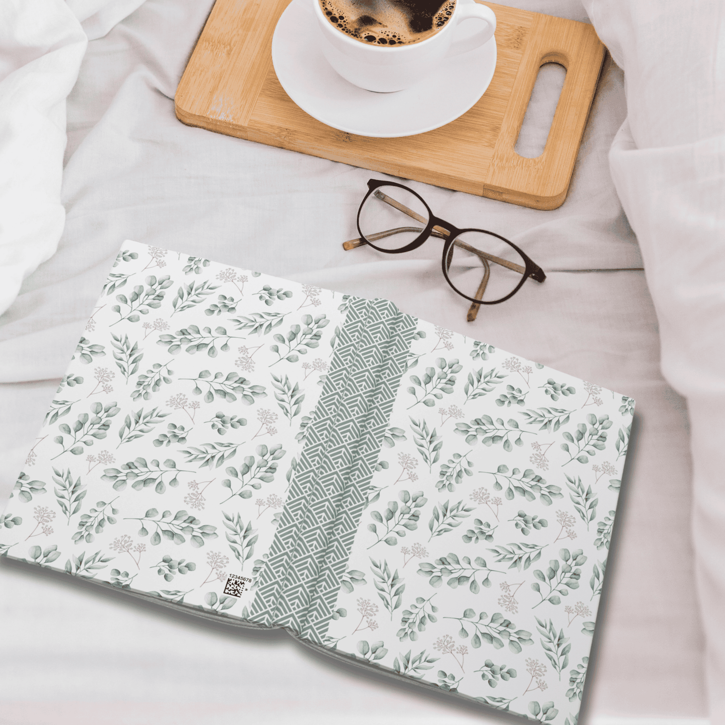 Hardcover Journal Eucalyptus Floral Design, Elegant Notebook, Eco-Friendly Diary, Gift for Writers, Journaling, Greenery Design
