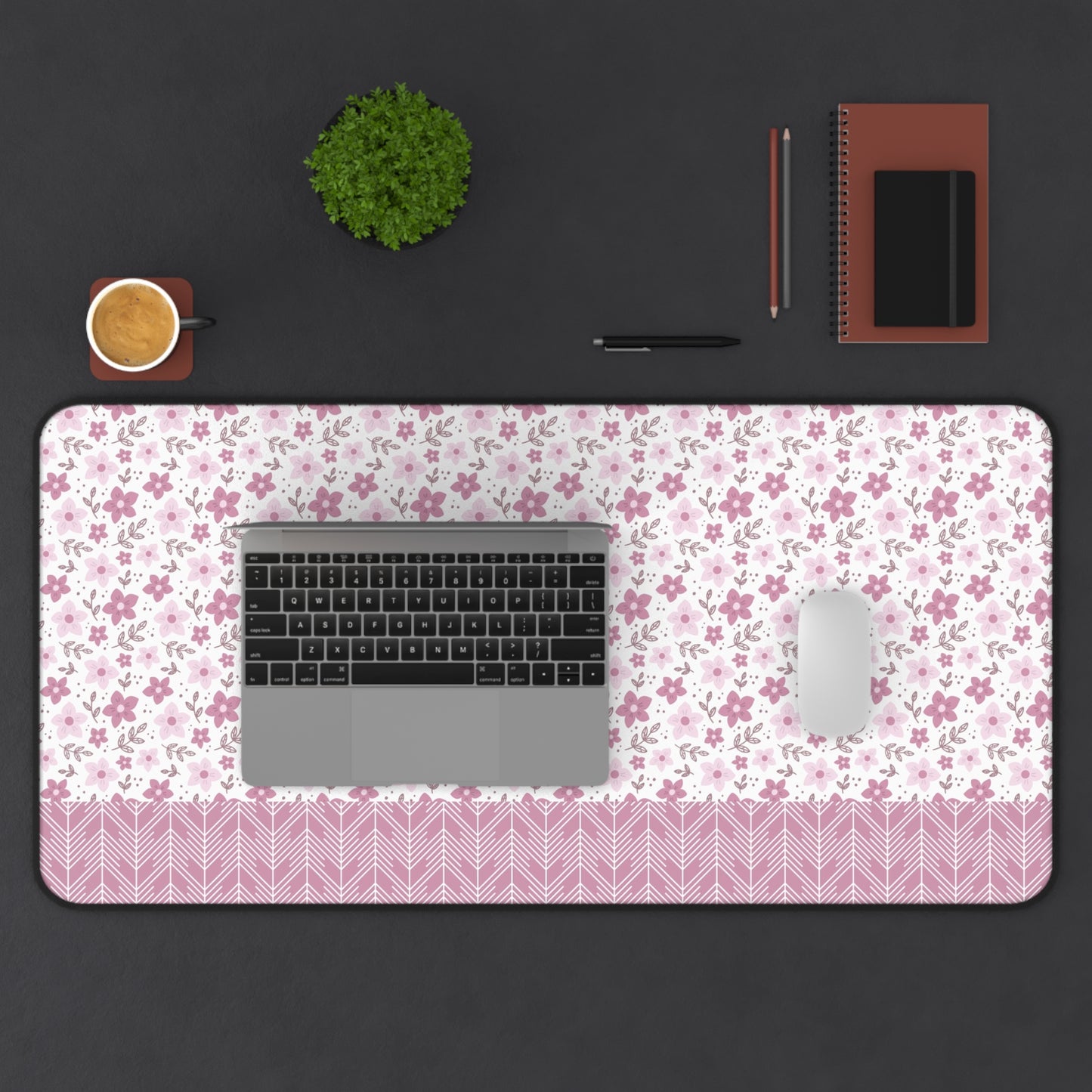 Floral Desk Mat with Geometric Pattern, Hemmed Edges, Stylish Work Surface, Home Office Decor, Gift for Students, Large Computer Mouse Pad