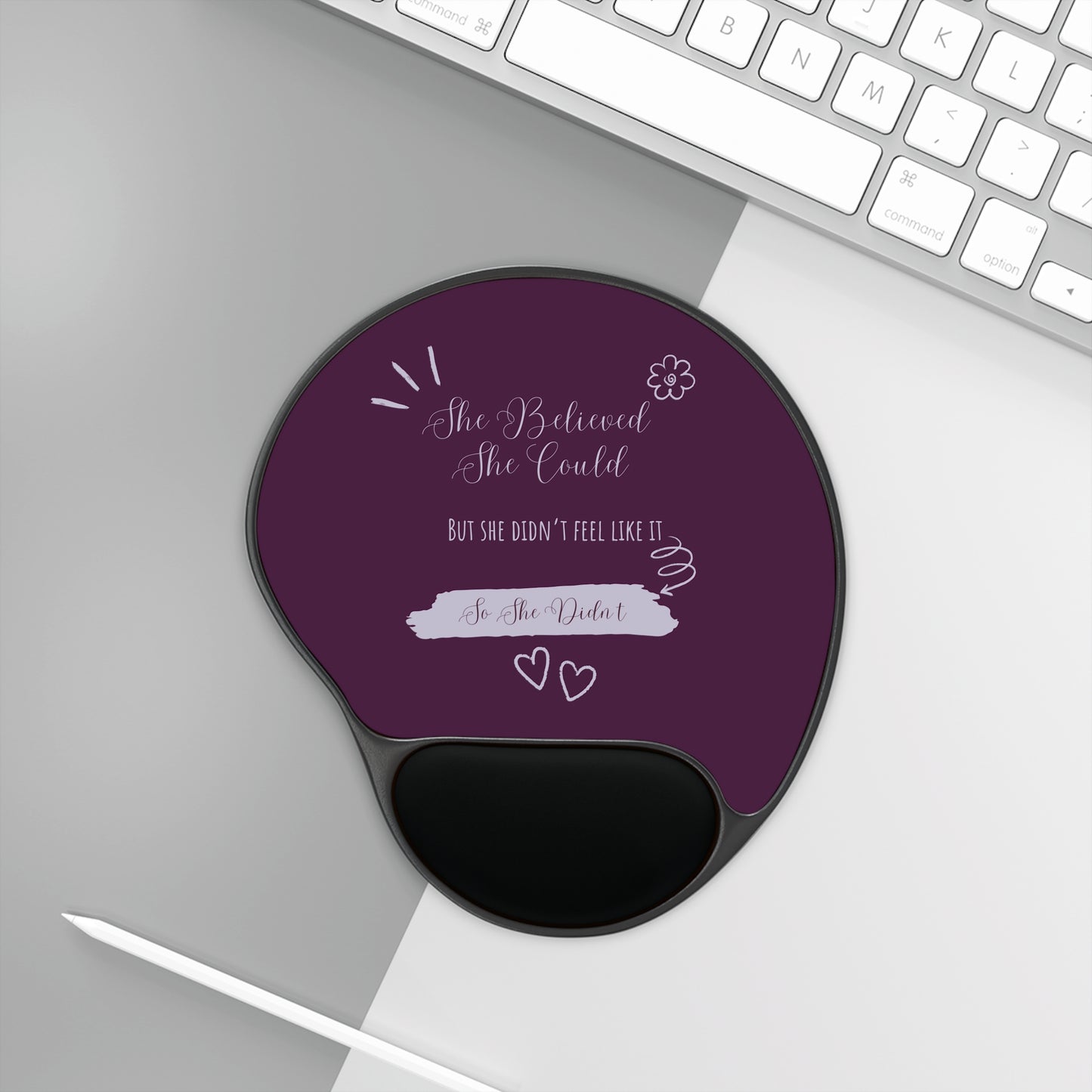 Funny Mouse Pad with Wrist Rest - She Believed - Purple Ergonomic Mousepad, Ideal for Office, Home, Gifts, Motivation, Desk Accessories