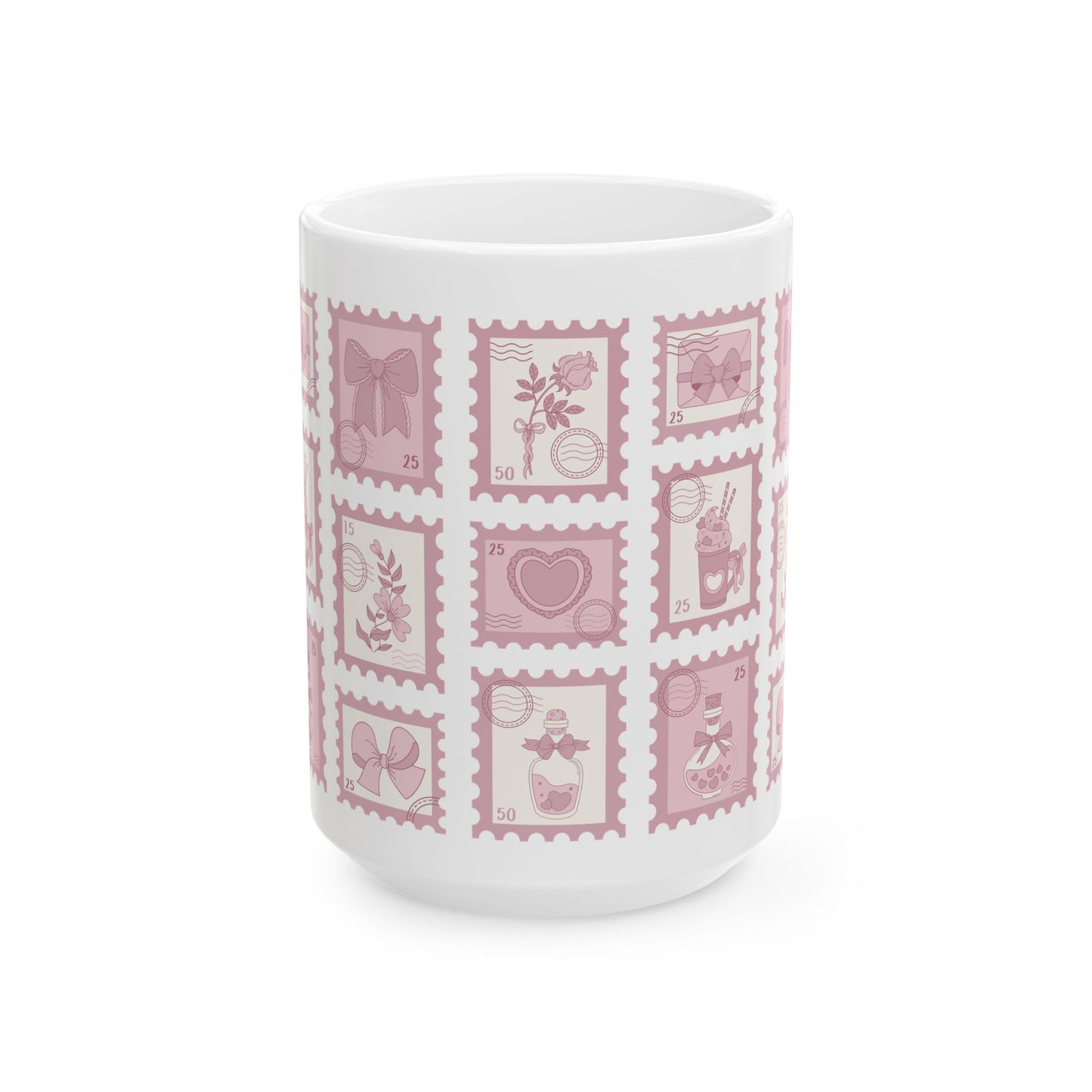 Pink Stamp Coquette Ceramic Mug, 11oz, 15oz - Gift for Her, Coffee Cup, Tea Lover's Gift, Kitchen Decor, Office Mug