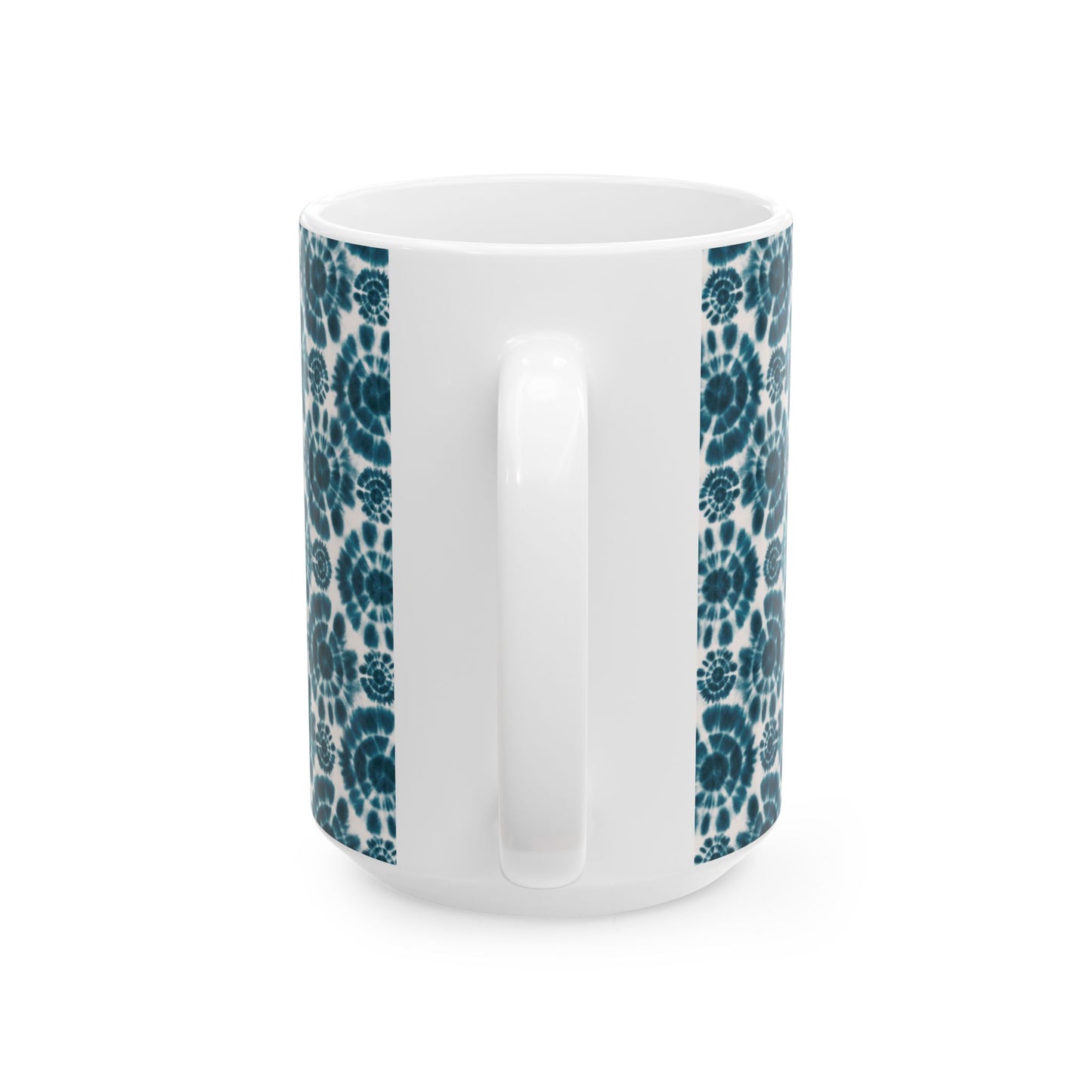 Teal Coffee Mug, Shibori Tie Dye Pattern Tea Cup, Boho Chic Ceramic Mug, Gifting, BPA Free Dishwasher Safe, Microwave Safe Coffee Mug