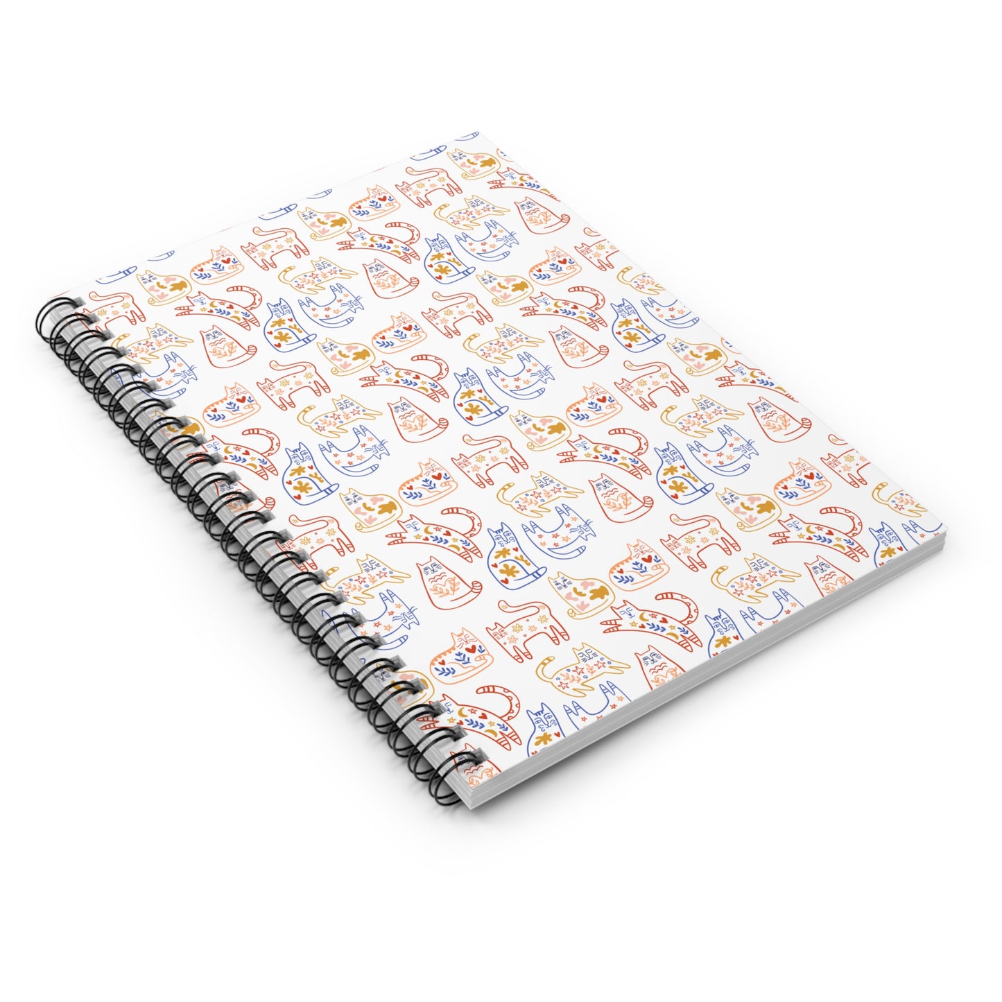 Spiral Notebook - Scandinavian Folk Art Cat Design, Ruled Line, Kawaii Journal, Cat Lover Gift, Cute Stationery, Writing Notebook