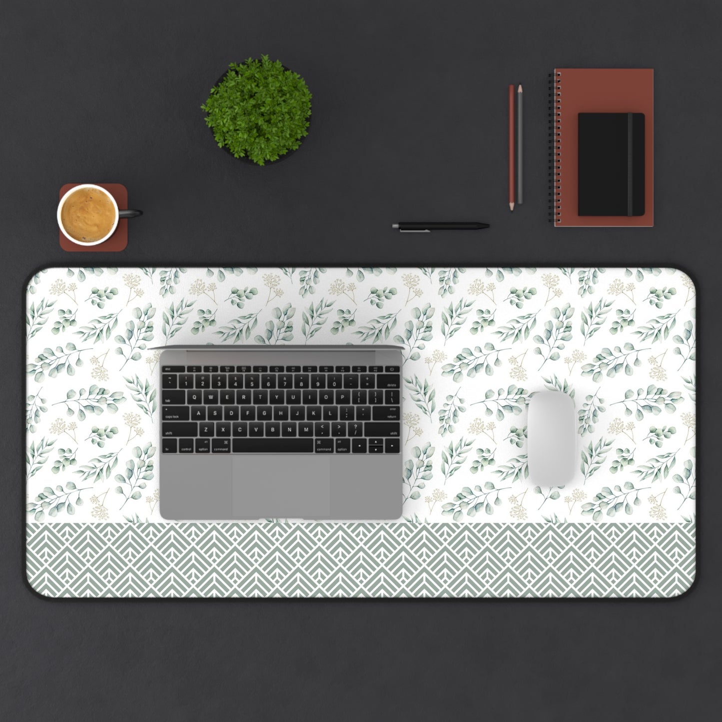 Floral Desk Mat with Geometric Pattern, Hemmed Edges, Stylish Work Surface, Home Office Decor, Gift for Students, Large Computer Mouse Pad