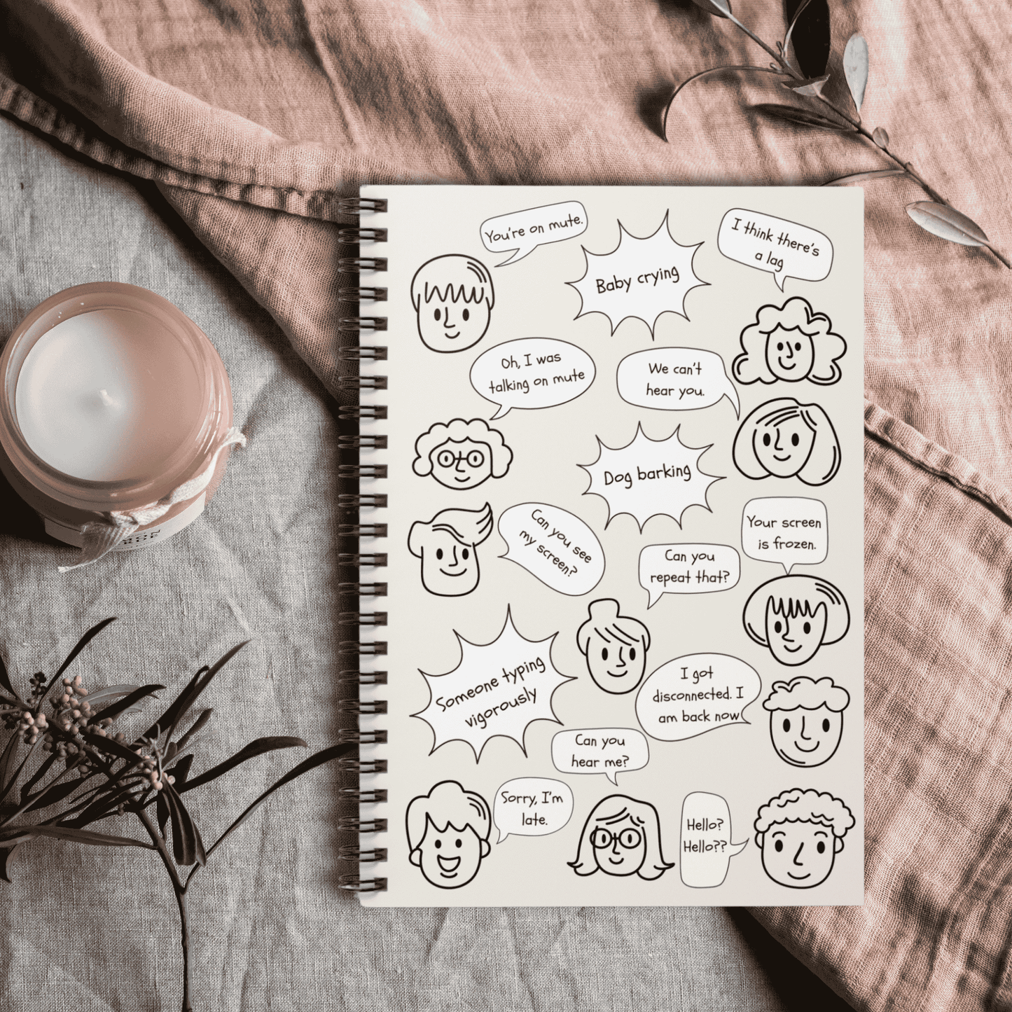 You're on Mute Funny Spiral Notebook, Work from Home Essentials, Conference Call Bingo, Office Humor, Doodle Journal