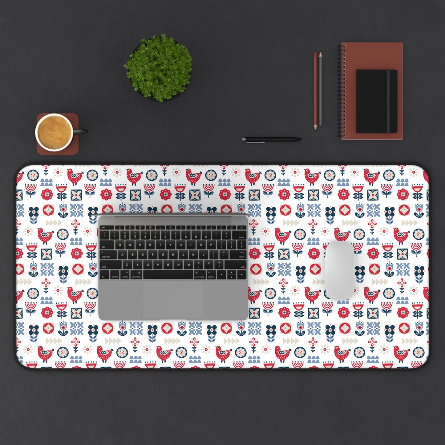 Desk Mat Scandinavian Inspired Design, Home Office Decor, Nordic Art, Hygge, Work from Home Essentials, Scandi Floral, Bird Flower Design