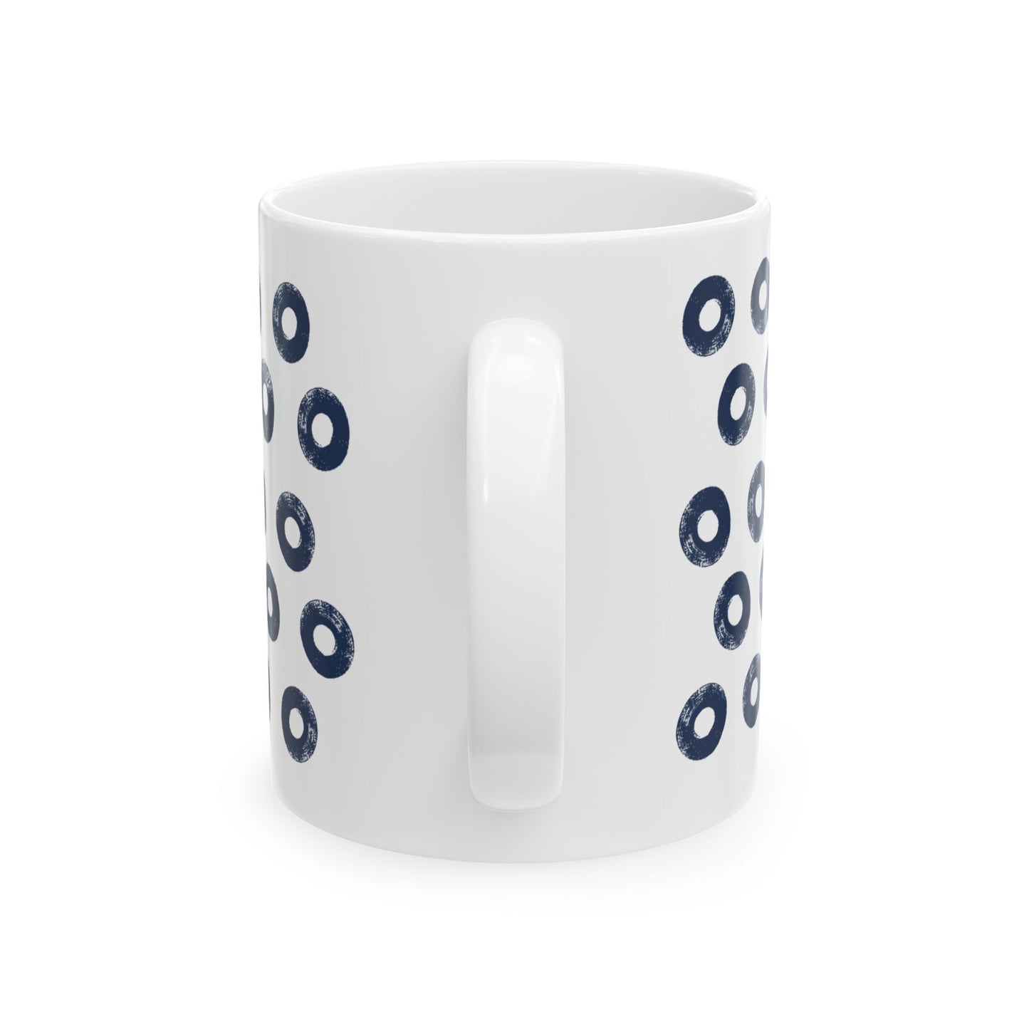 Navy Circles Ceramic Coffee Mug, Distressed Brush Circles Indigo Tea Cup for Home, Office, Cute Coffee Cup, Tea Lover's Mug, Unisex gift