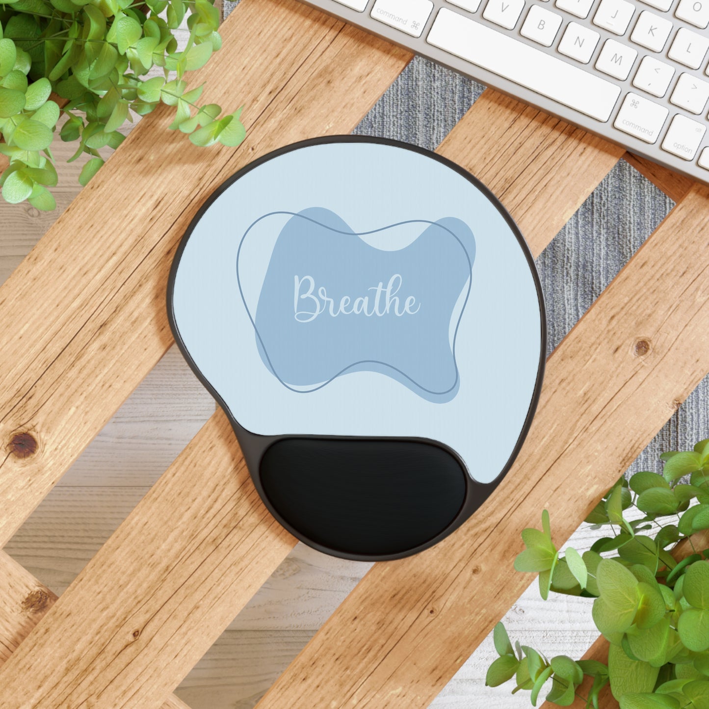 Tranquil Mouse Pad with Wrist Rest - Breathe Design, Office Decor, Gift for Coworkers, Ergonomic Desk Accessory, Stress Relief