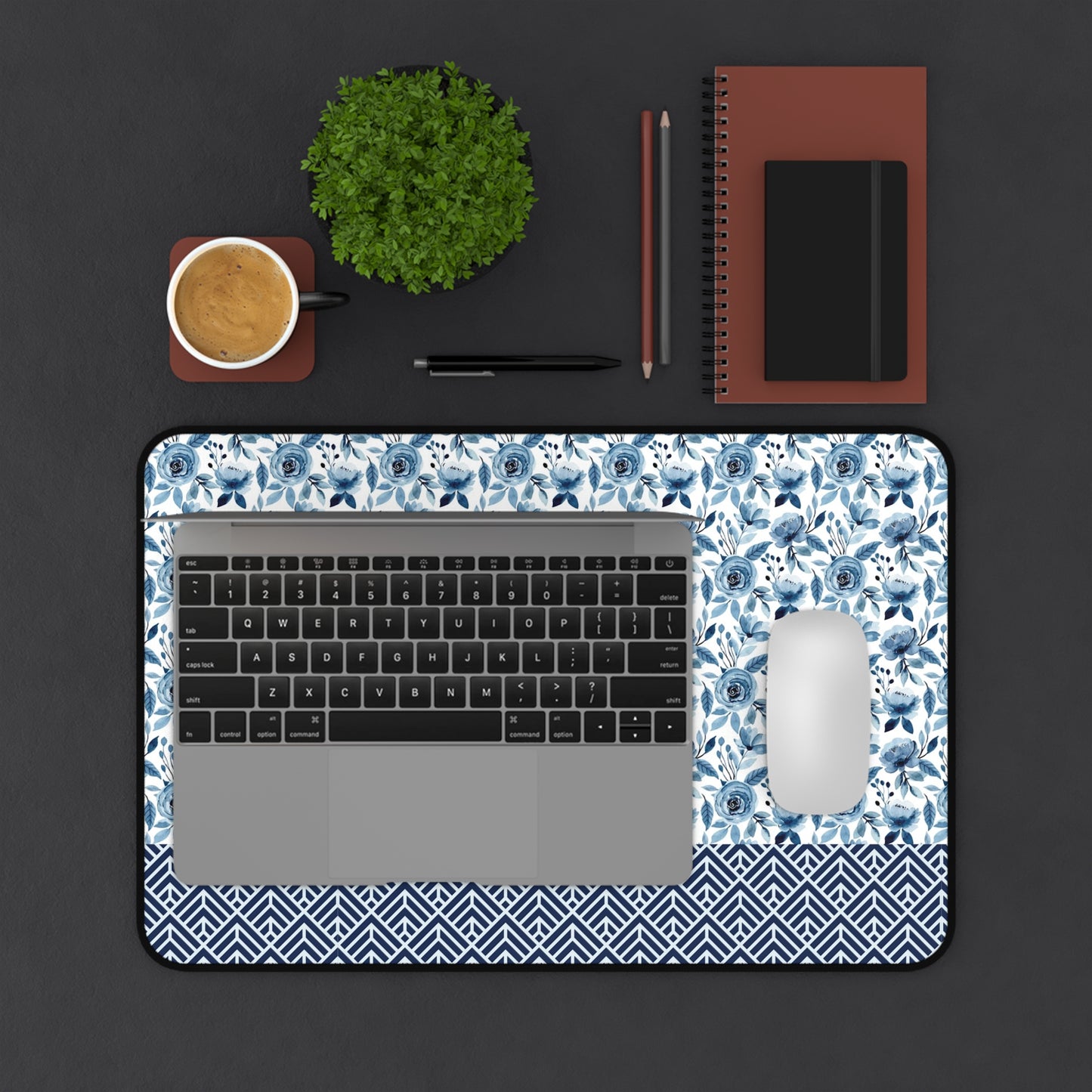 Floral Desk Mat with Geometric Pattern, Hemmed Edges, Stylish Work Surface, Home Office Decor, Gift for Students, Large Computer Mouse Pad