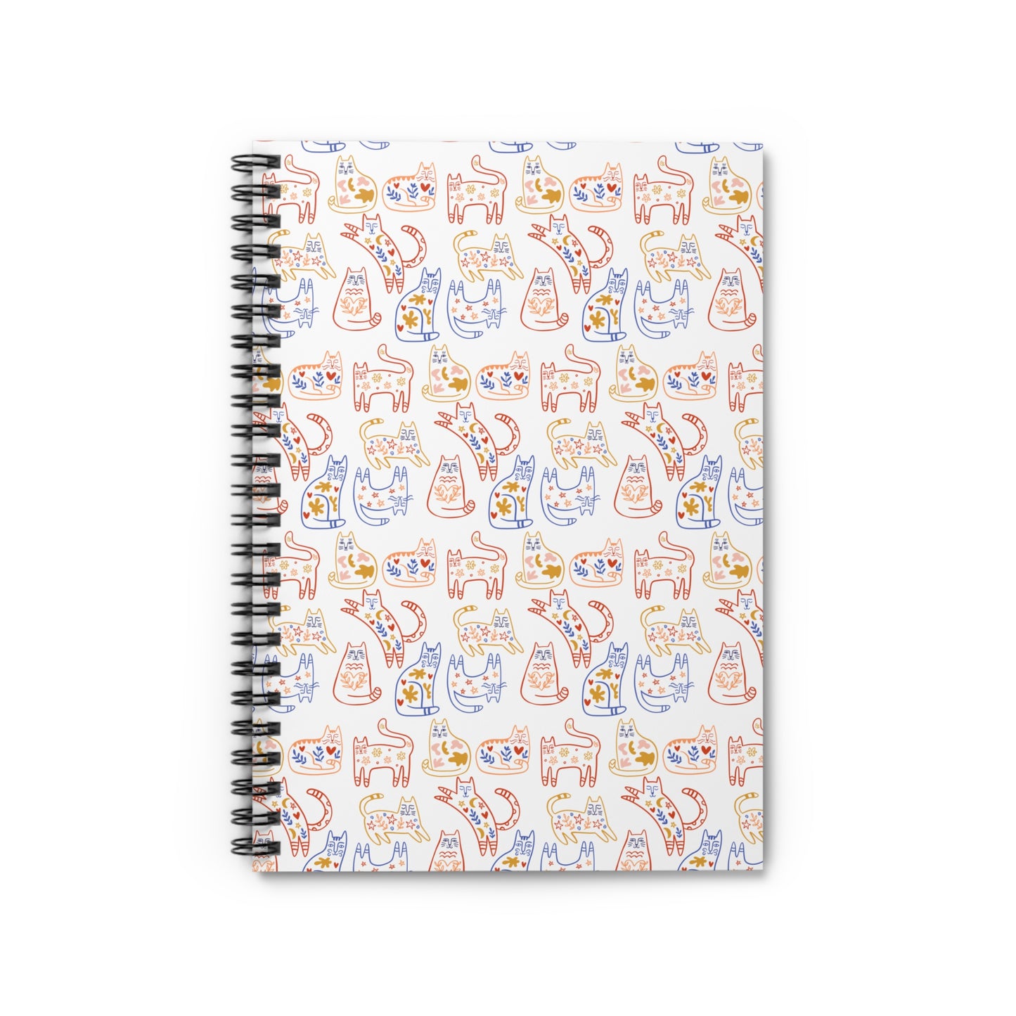 Spiral Notebook - Scandinavian Folk Art Cat Design, Ruled Line, Kawaii Journal, Cat Lover Gift, Cute Stationery, Writing Notebook