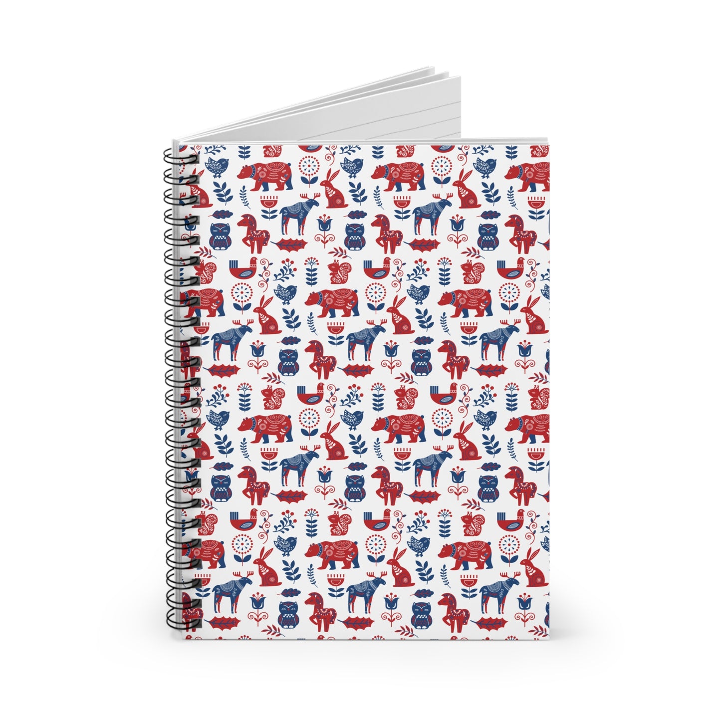Spiral Notebook - Scandinavian Animal Pattern, Ruled Line, Cute Stationery, Gift for Students, Journaling, Writing, Creative Note-taking