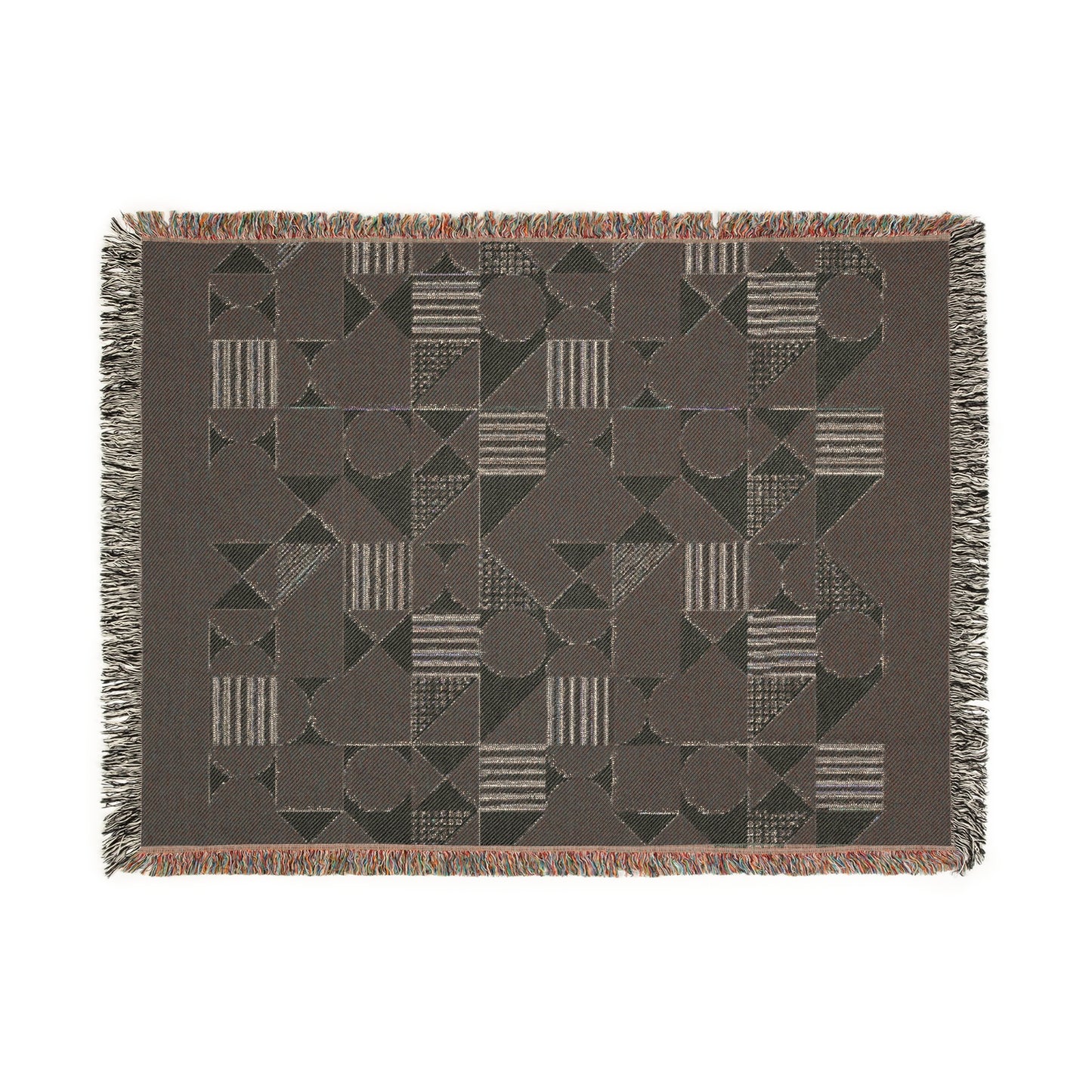 Mid Century Modern Woven Blanket, 100% Cotton, Black and Beige Minimalist Throw Couch Blanket, Abstract Geometric Pattern, Christmas Gift