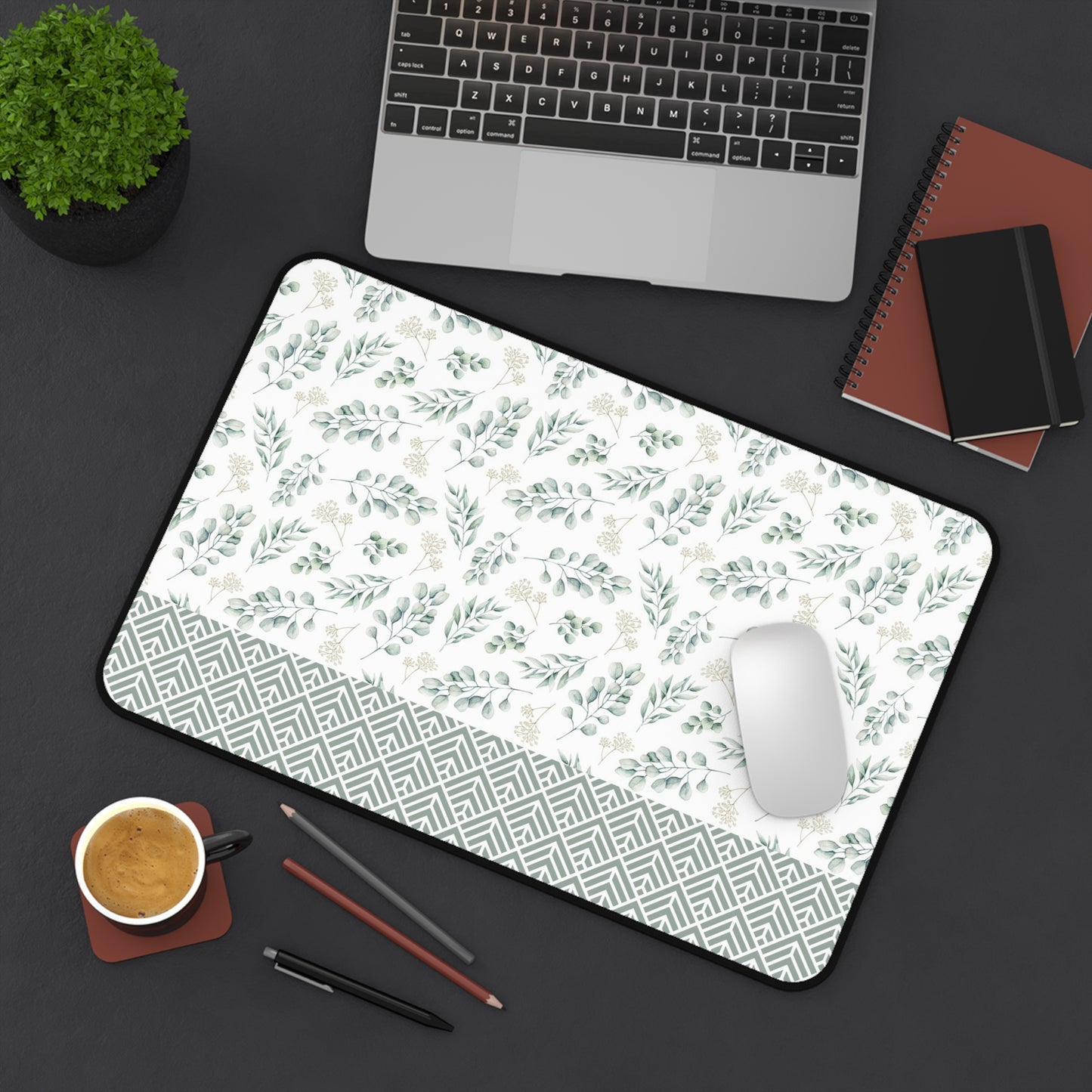 Floral Desk Mat with Geometric Pattern, Hemmed Edges, Stylish Work Surface, Home Office Decor, Gift for Students, Large Computer Mouse Pad