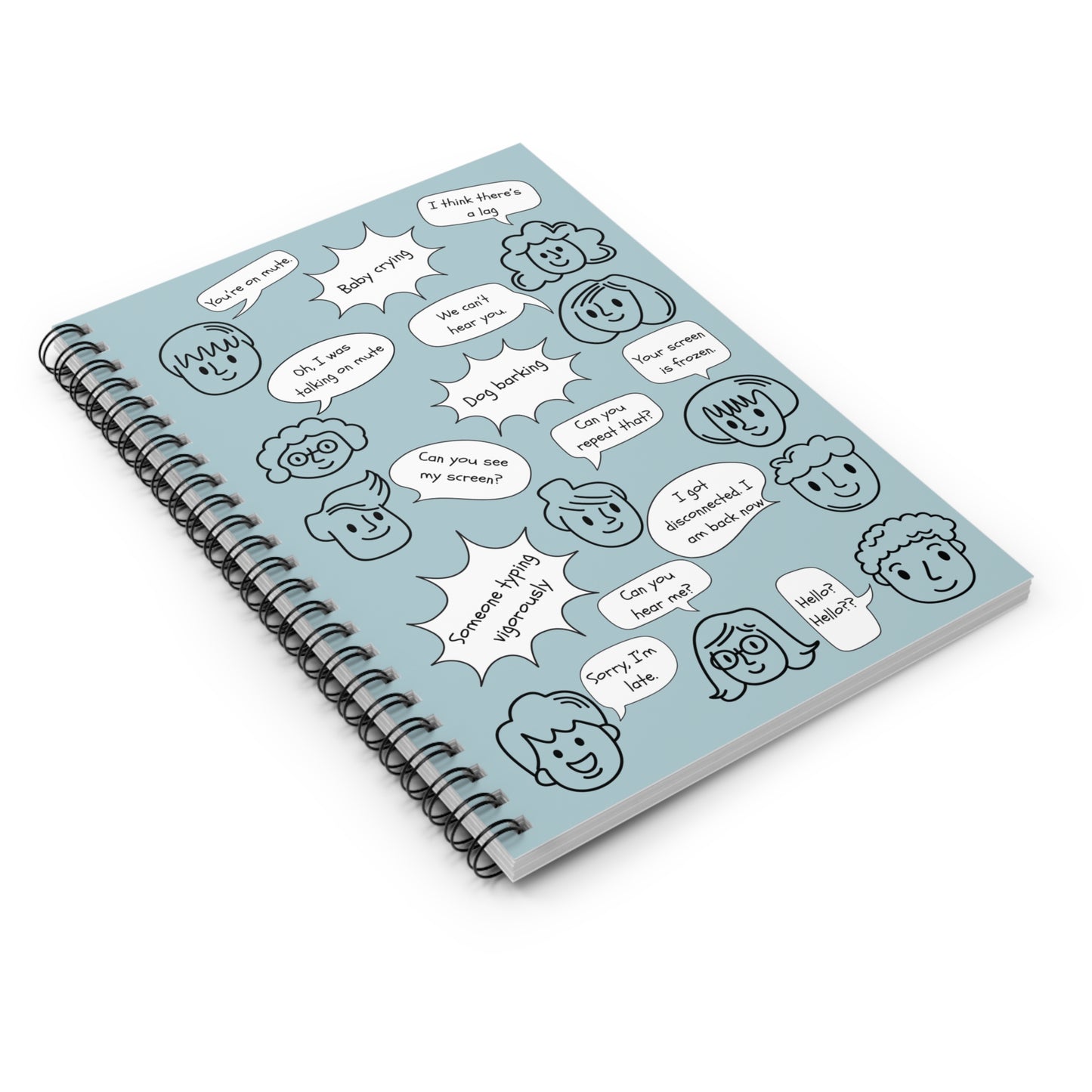 Funny Whimsical Spiral Notebook with Document Pocket, Remote Working Humor, Conference Call Bingo, Home Office, Gift for Boss, Coworker