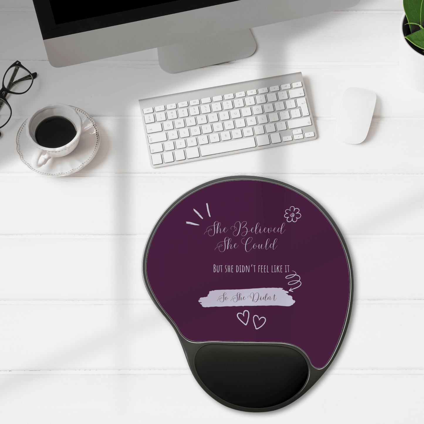 Funny Mouse Pad with Wrist Rest - She Believed - Purple Ergonomic Mousepad, Ideal for Office, Home, Gifts, Motivation, Desk Accessories