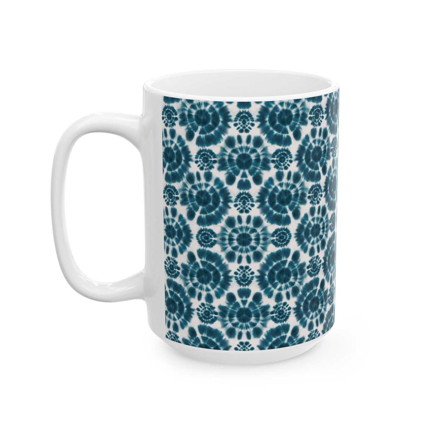 Teal Coffee Mug, Shibori Tie Dye Pattern Tea Cup, Boho Chic Ceramic Mug, Gifting, BPA Free Dishwasher Safe, Microwave Safe Coffee Mug