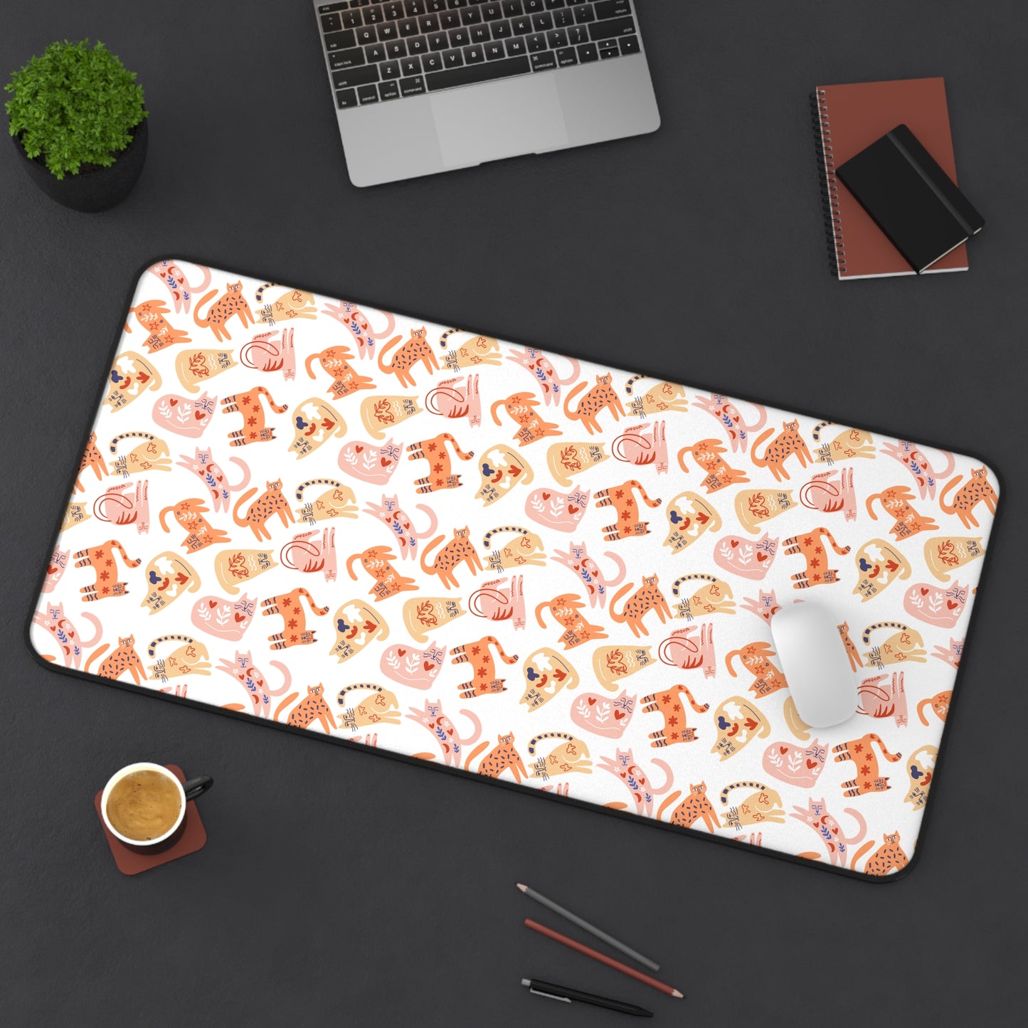 Desk Mat Scandinavian Folk Art Inspired Design, Home Office Decor, Nordic Art, Hygge, Work from Home Essentials, Scandi Cat Design