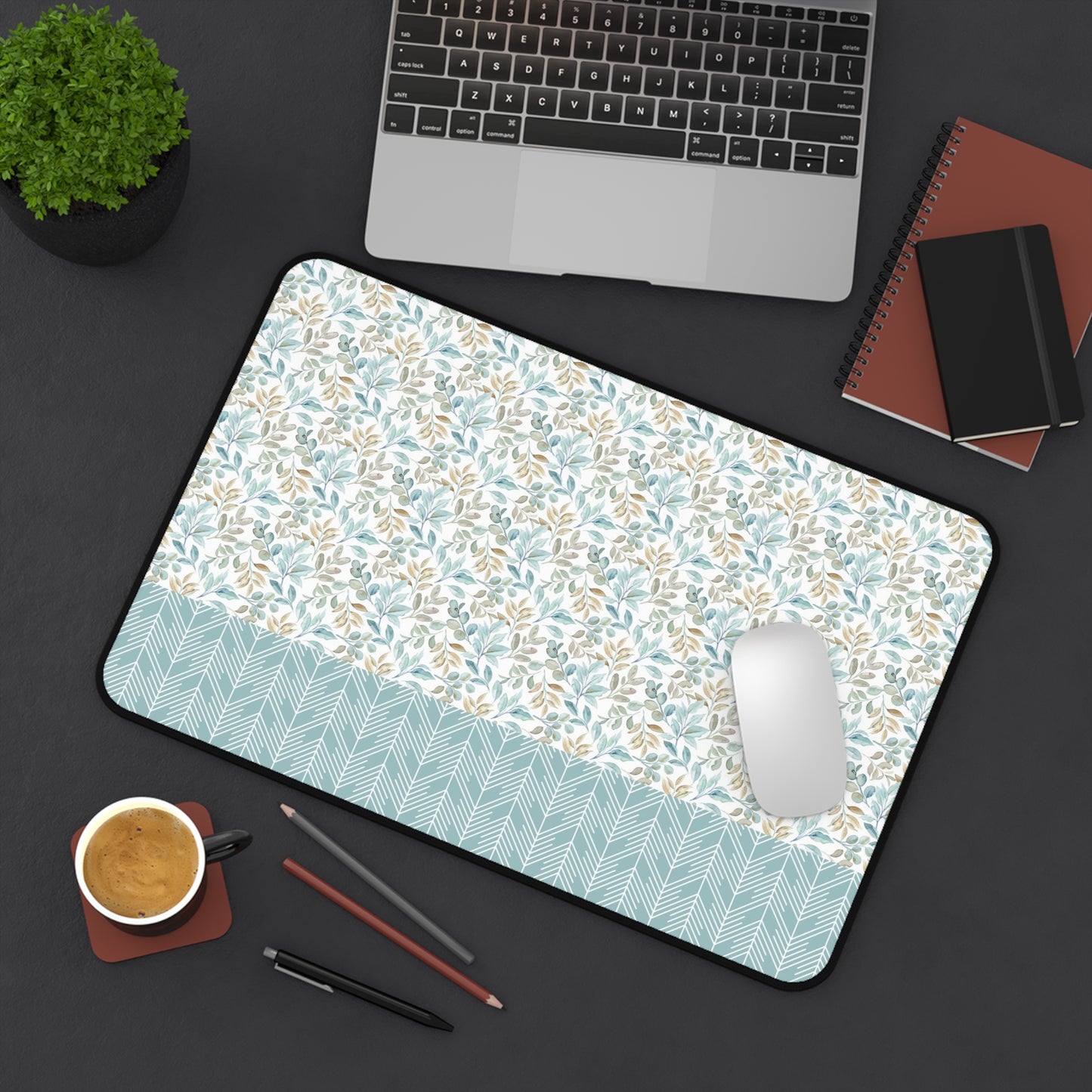 Floral Desk Mat with Geometric Pattern, Hemmed Edges, Stylish Work Surface, Home Office Decor, Gift for Students, Large Computer Mouse Pad