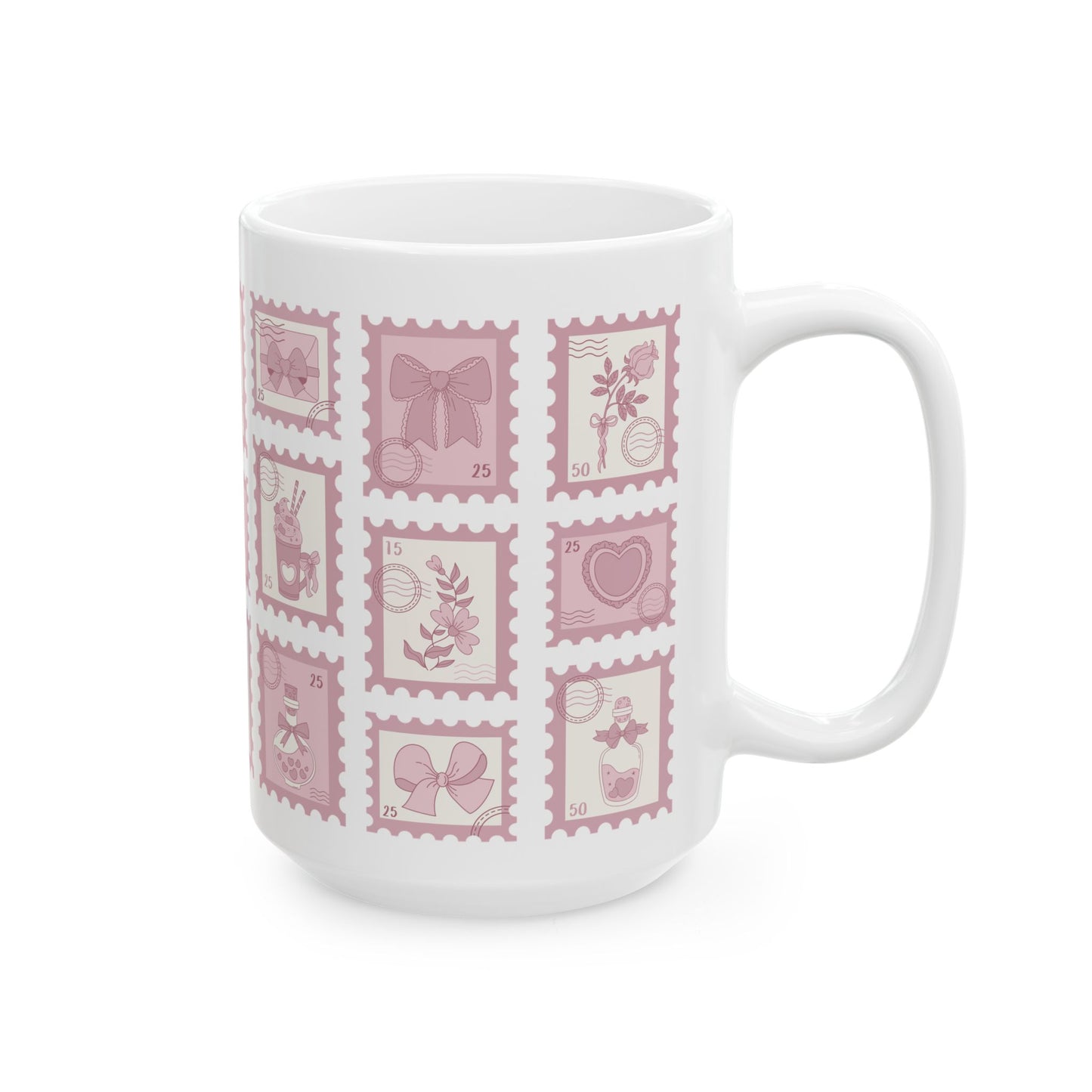 Pink Stamp Coquette Ceramic Mug, 11oz, 15oz - Gift for Her, Coffee Cup, Tea Lover's Gift, Kitchen Decor, Office Mug