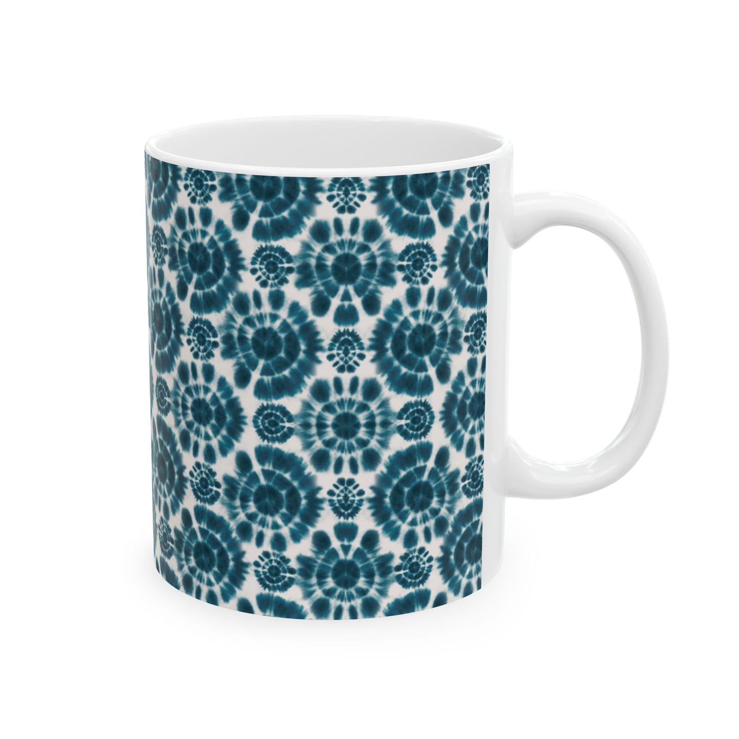 Teal Coffee Mug, Shibori Tie Dye Pattern Tea Cup, Boho Chic Ceramic Mug, Gifting, BPA Free Dishwasher Safe, Microwave Safe Coffee Mug