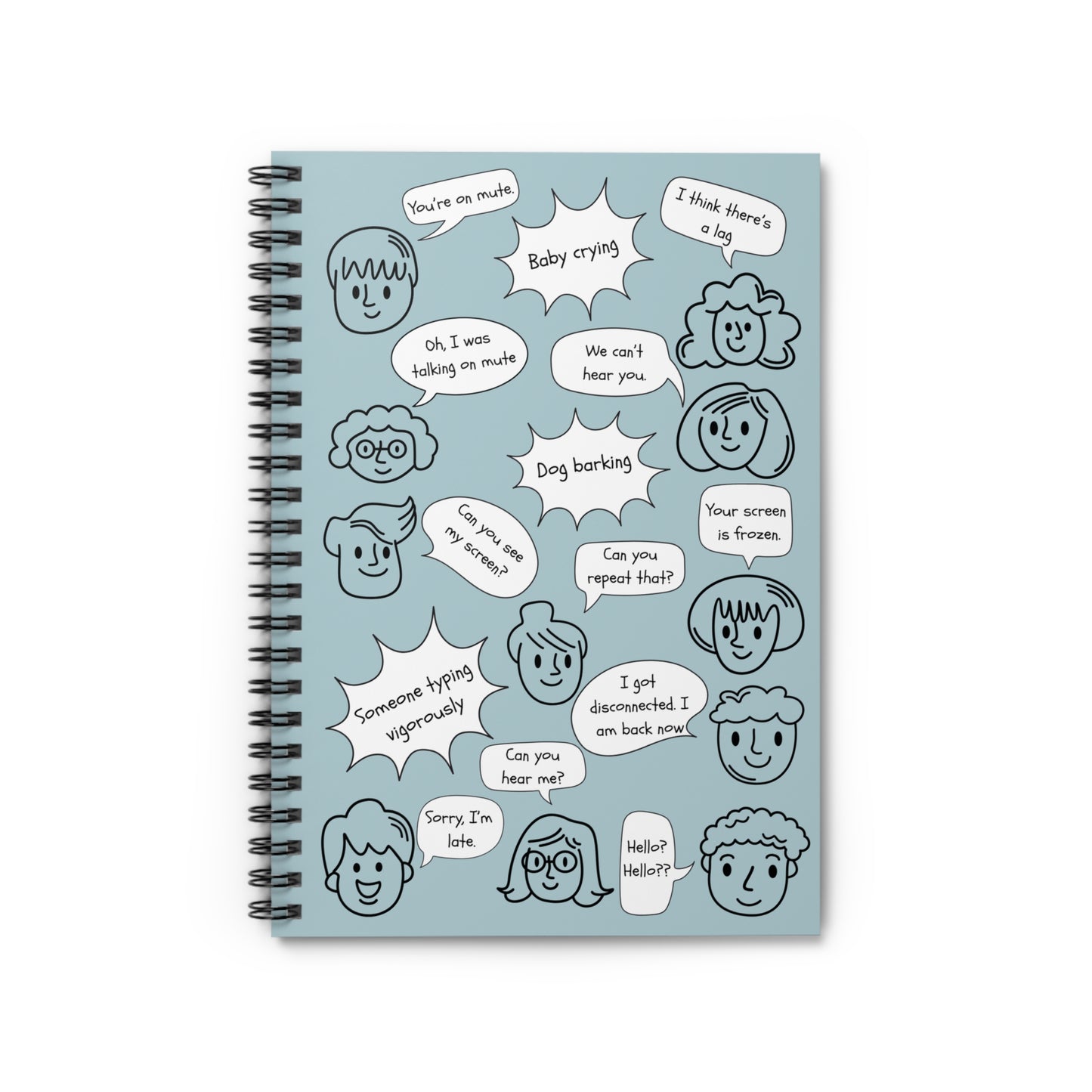 Funny Whimsical Spiral Notebook with Document Pocket, Remote Working Humor, Conference Call Bingo, Home Office, Gift for Boss, Coworker