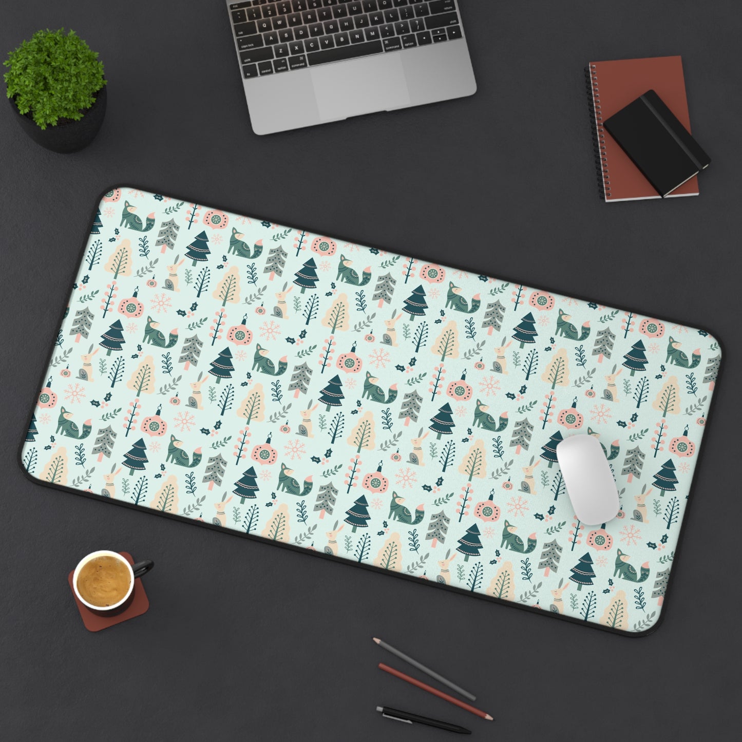 Scandinavian Inspired Design Forest Scene Desk Mat, Boho Desk Accessories, Nature Lover Gift, Home Office Decor, Wildlife Theme