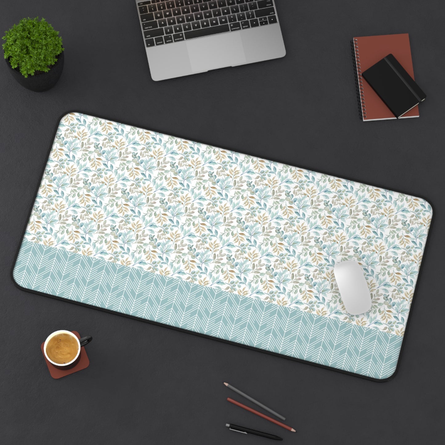 Floral Desk Mat with Geometric Pattern, Hemmed Edges, Stylish Work Surface, Home Office Decor, Gift for Students, Large Computer Mouse Pad
