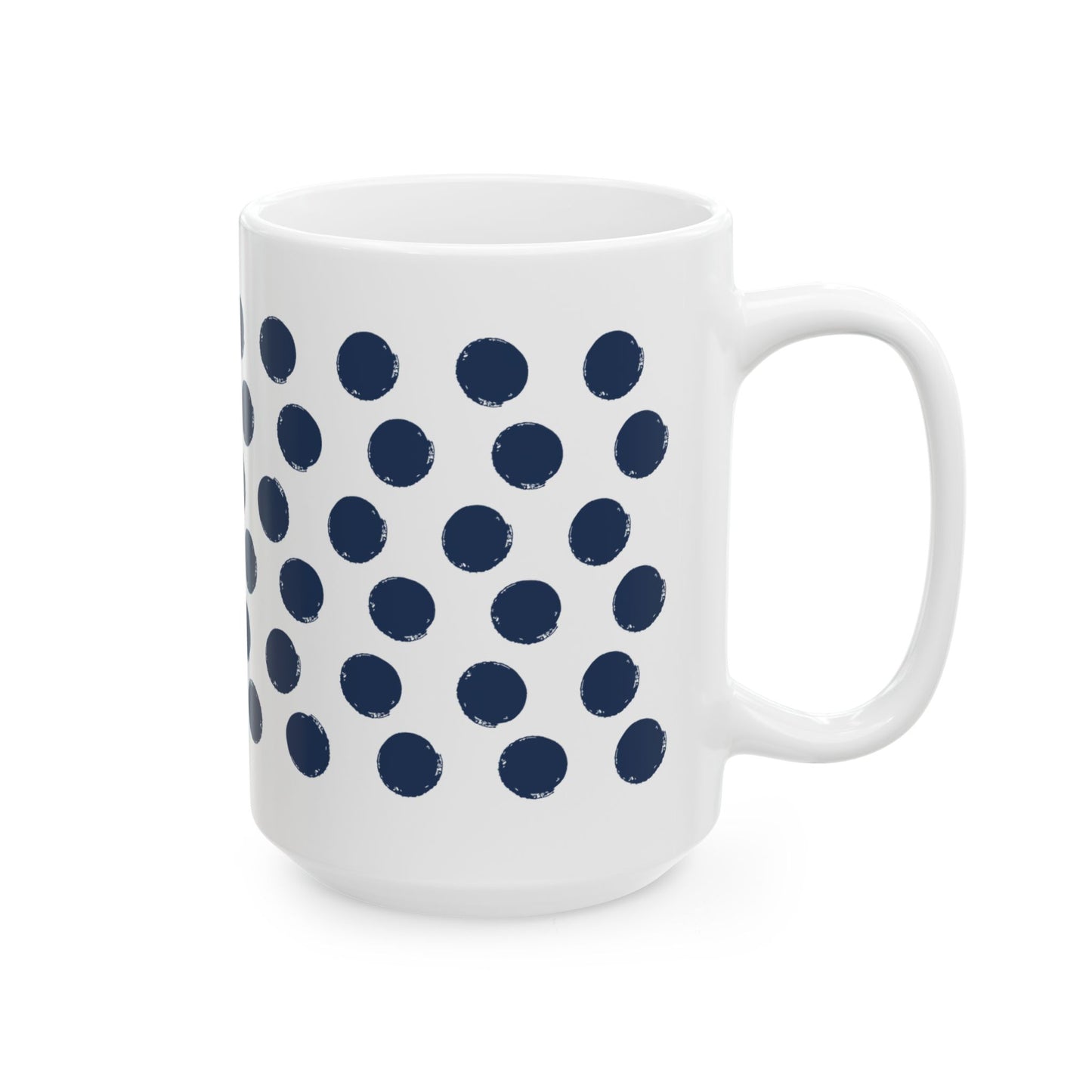 Navy Polka Dot Ceramic Coffee Mug, Distressed Brush Dots Indigo Tea Cup for Home, Office, Cute Coffee Cup, Tea Lover's Mug, Unisex gift