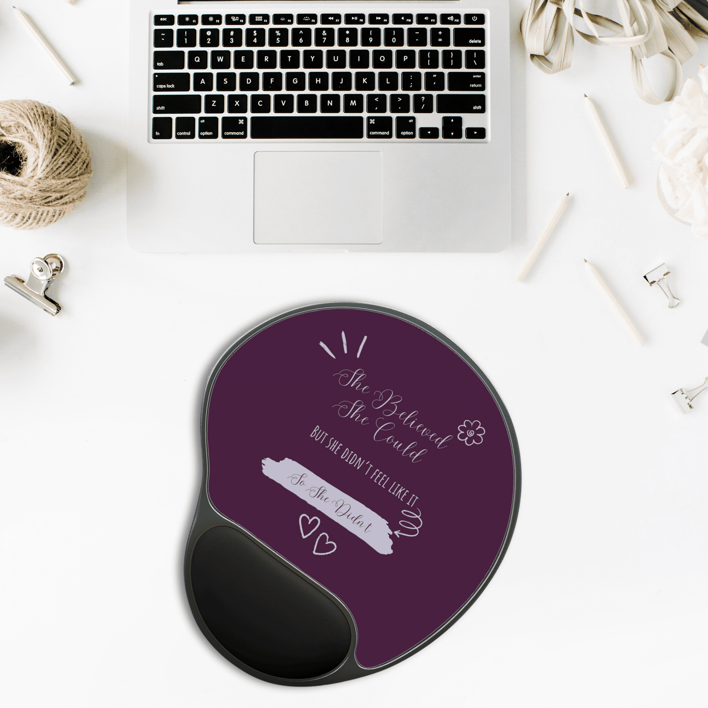 Funny Mouse Pad with Wrist Rest - She Believed - Purple Ergonomic Mousepad, Ideal for Office, Home, Gifts, Motivation, Desk Accessories