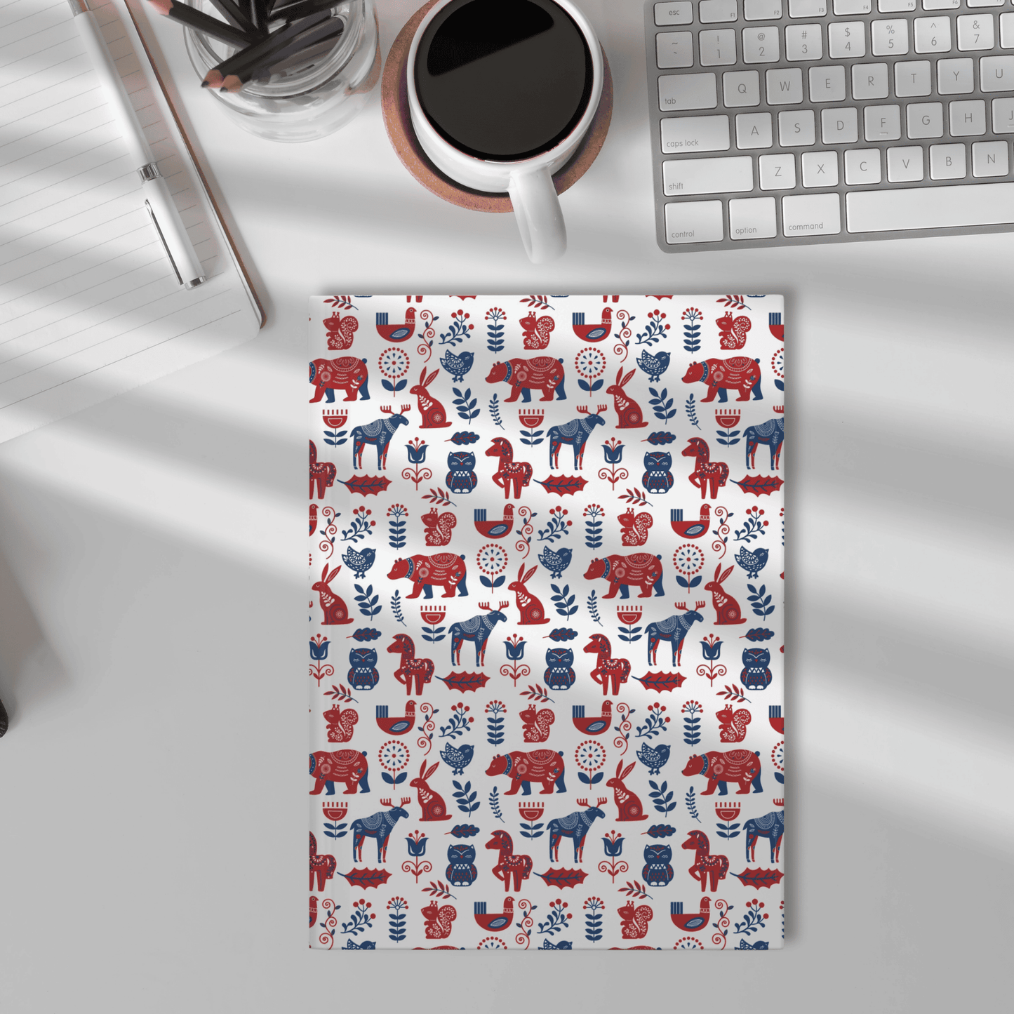 Hardcover Diary Journal, Scandinavian Folk Art Animal Pattern Notebook, Christmas Gift