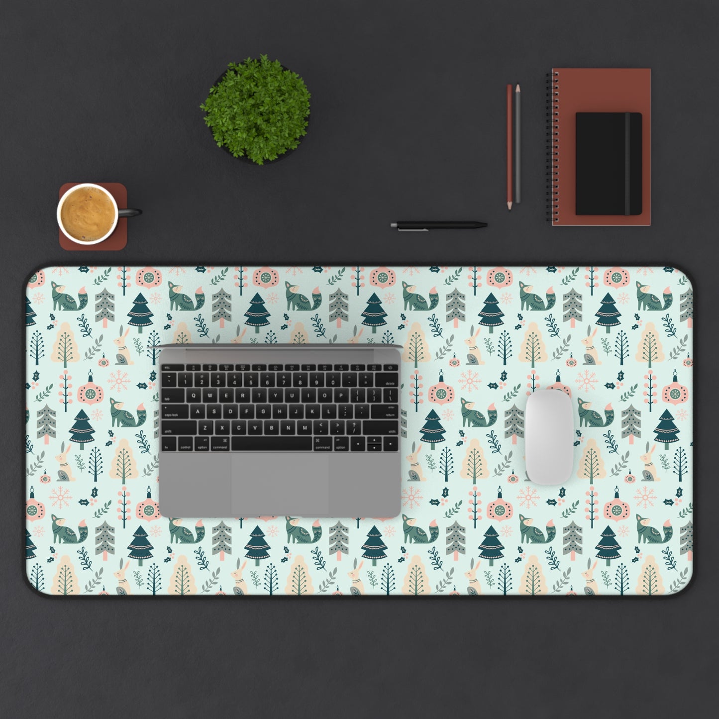Scandinavian Inspired Design Forest Scene Desk Mat, Boho Desk Accessories, Nature Lover Gift, Home Office Decor, Wildlife Theme