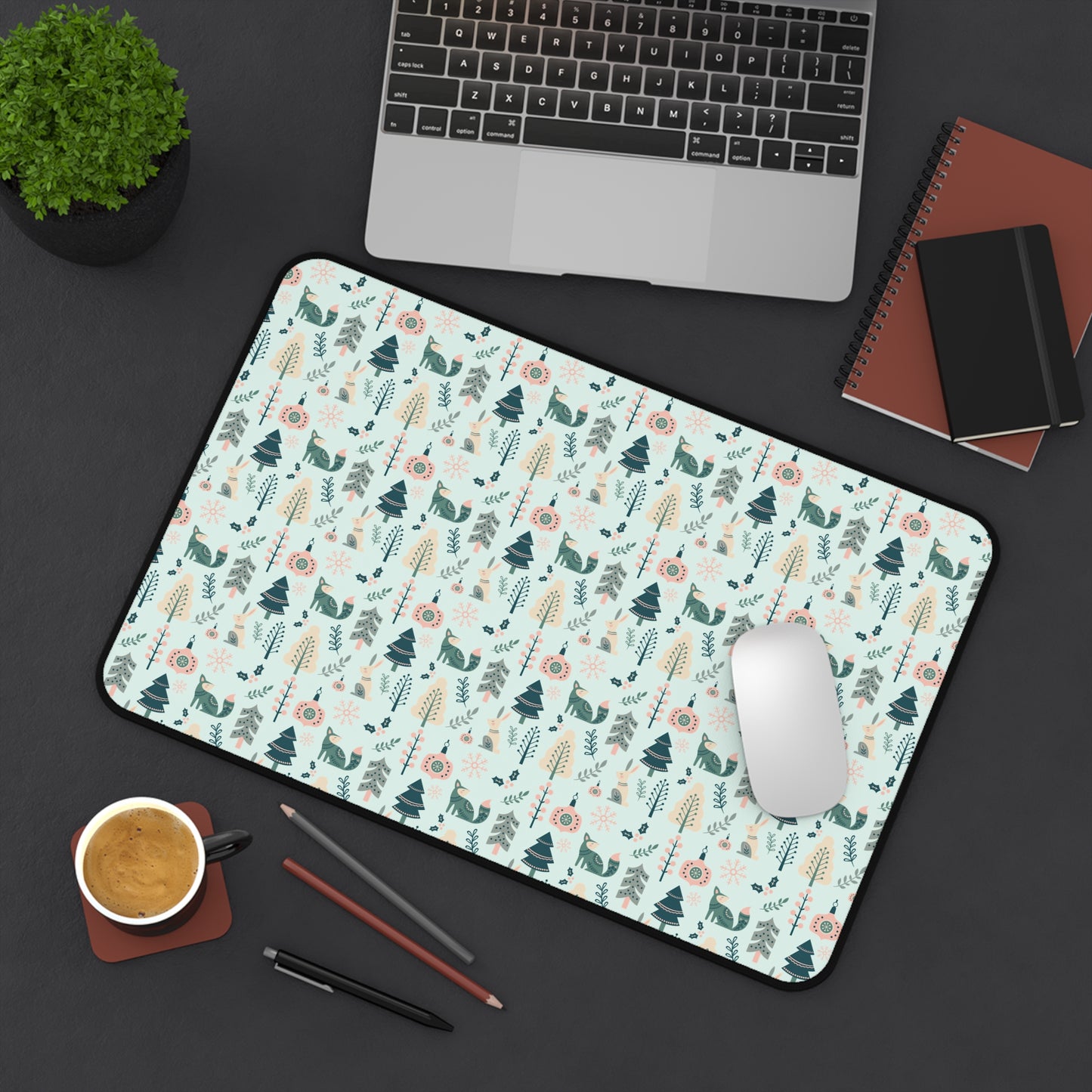 Scandinavian Inspired Design Forest Scene Desk Mat, Boho Desk Accessories, Nature Lover Gift, Home Office Decor, Wildlife Theme