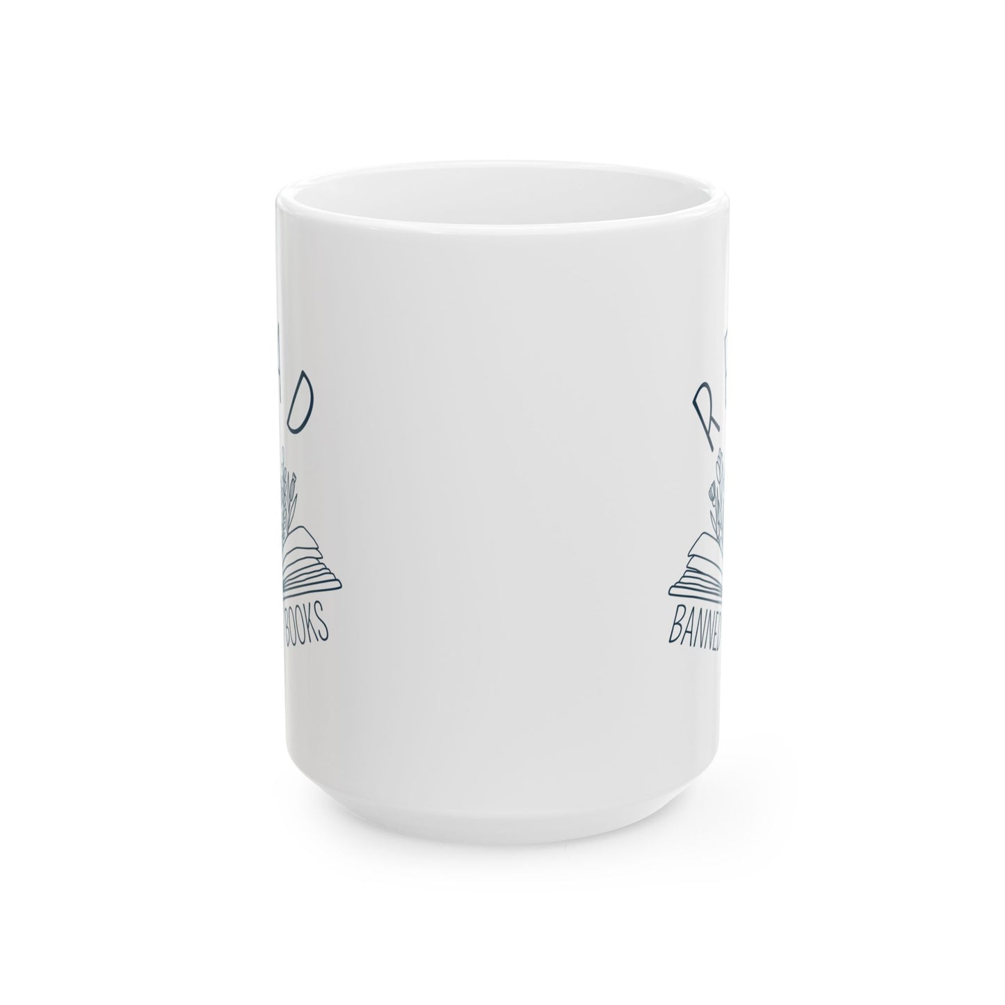 Ceramic Mug, Book Line Art with Flowers, Read Banned Books Coffee Cup, Literary Mug, Book Lover Gift, Library Decor, Bookworm Gift, Bookish