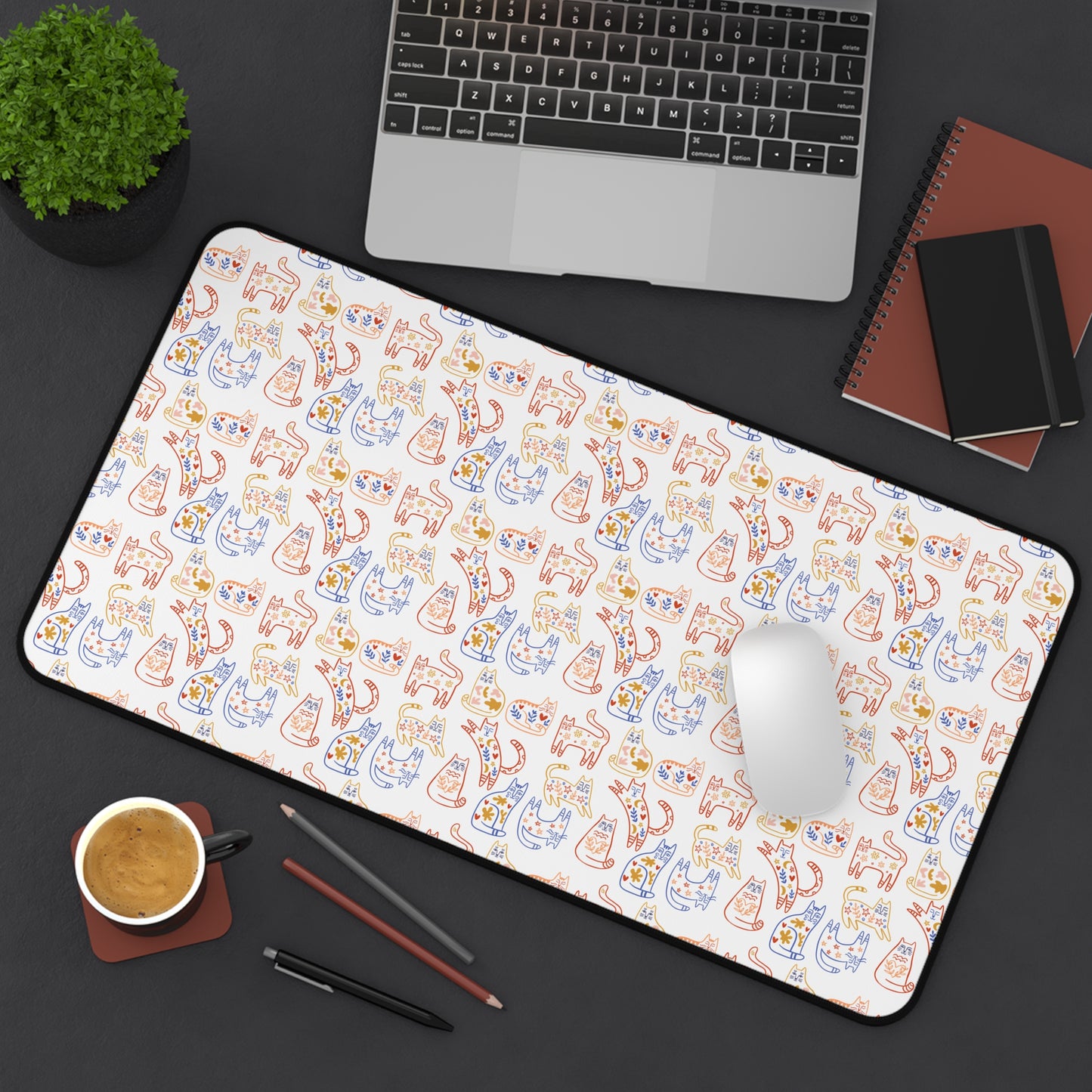 Desk Mat Scandinavian Folk Art Inspired Design, Home Office Decor, Nordic Art, Hygge, Work from Home Essentials, Scandi Cat Design