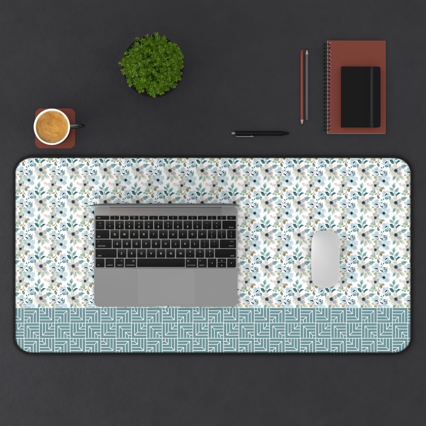 Chic Floral Desk Mat with Geometric Pattern, Hemmed Edges, Stylish Work Surface, Home Office Decor, Gift for Students, Large Mouse Pad