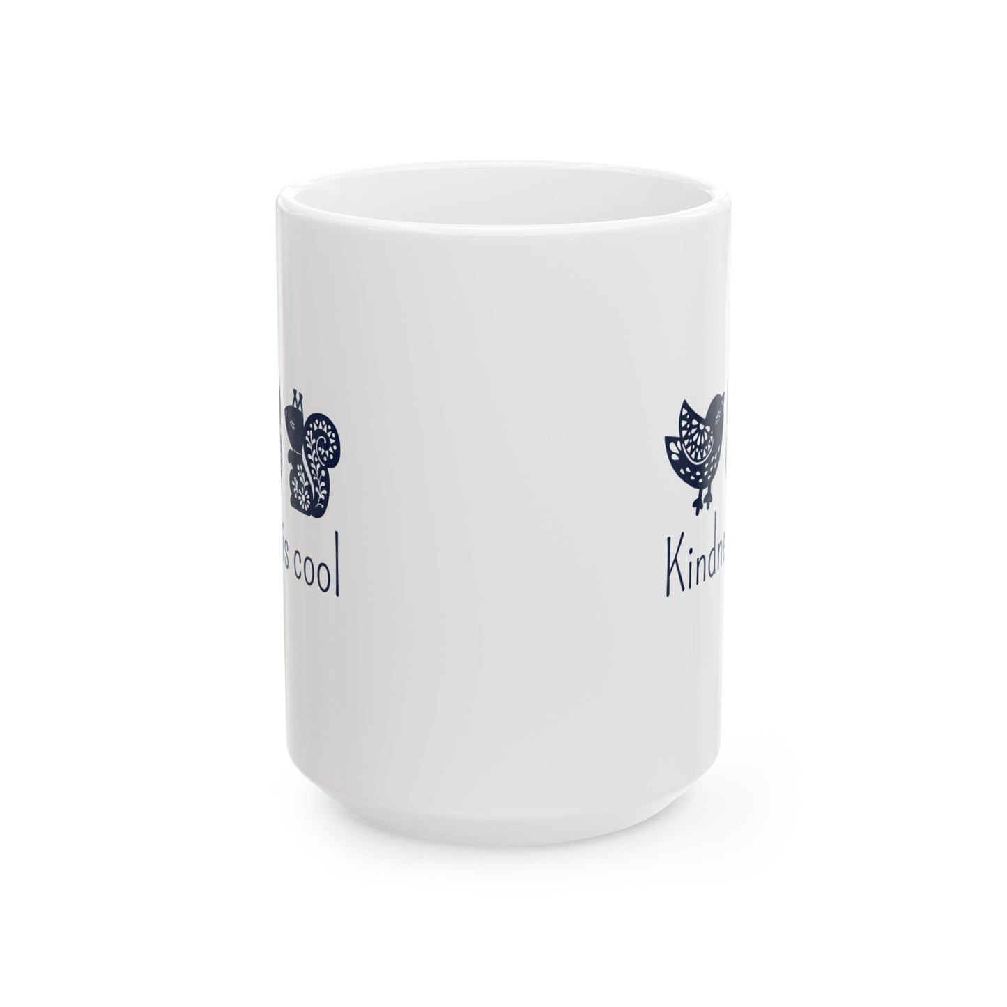 Kindness Mug - Cute Scandinavian Animal Design for Coffee Lovers, Kindness is Cool Ceramic Tea Cup 11oz/15oz, BPA Free