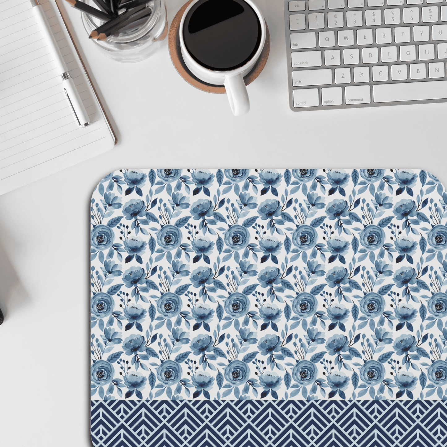 Elegant Floral Mouse Pad - Blue Roses Design, Home Office Accessories, Gift for Her, Desk Decor, Computer Mouse Mat