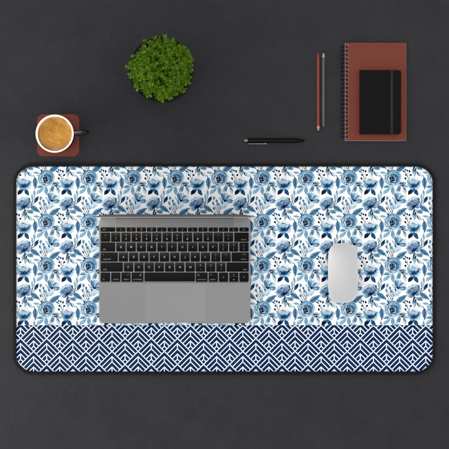 Floral Desk Mat with Geometric Pattern, Hemmed Edges, Stylish Work Surface, Home Office Decor, Gift for Students, Large Computer Mouse Pad