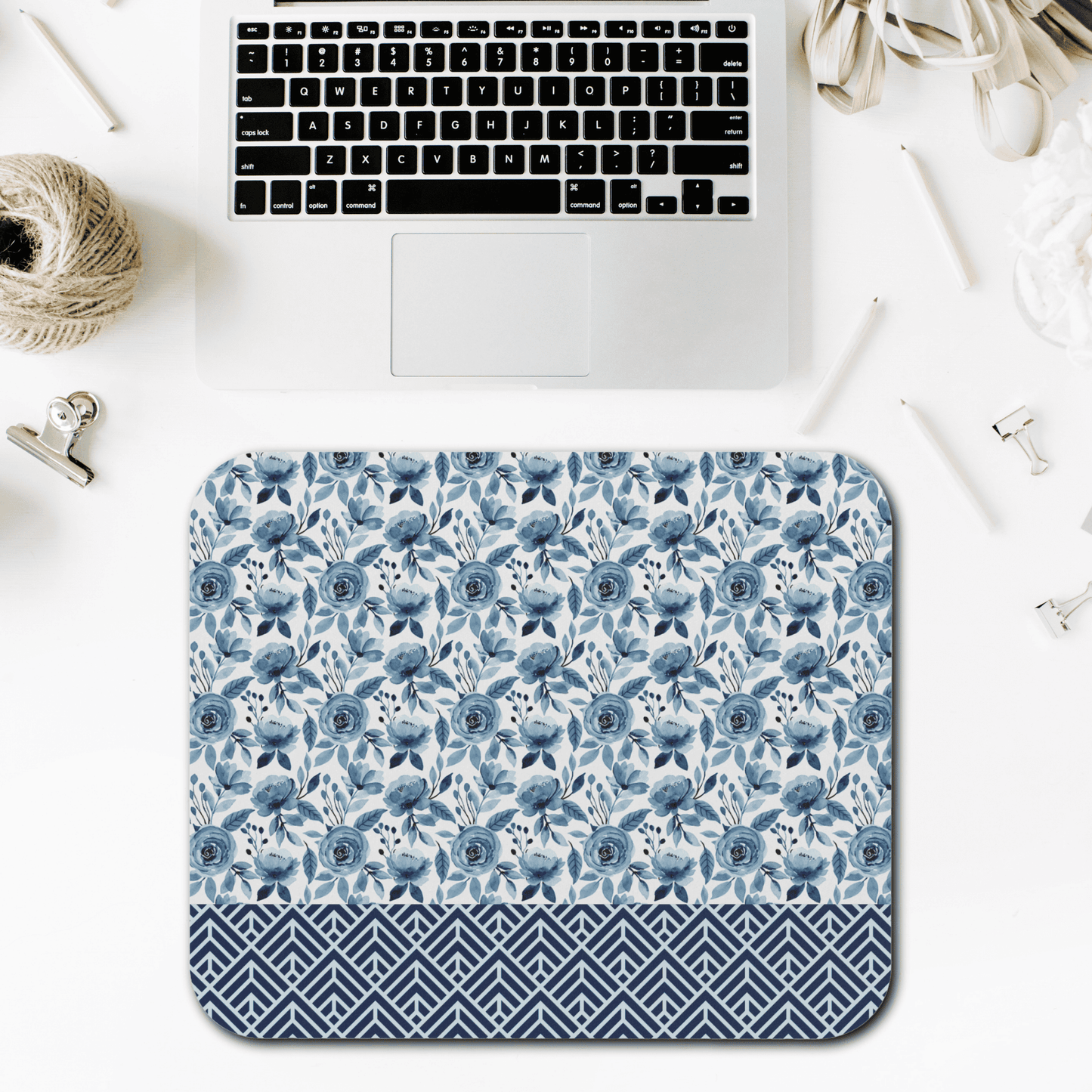 Elegant Floral Mouse Pad - Blue Roses Design, Home Office Accessories, Gift for Her, Desk Decor, Computer Mouse Mat
