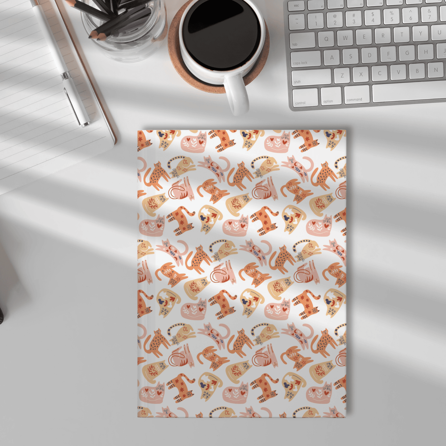 Cat Lover Gift, Hardcover Journal Notebook, Scandinavian Cat Folk Art Diary, White Elephant Gift, Secret Santa Christmas Gift for Co-workers