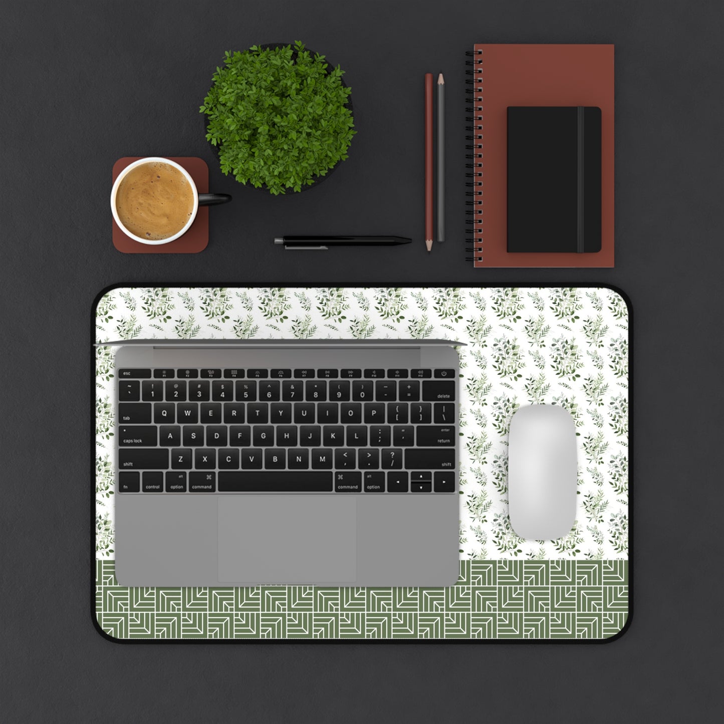Floral Desk Mat with Geometric Pattern, Hemmed Edges, Stylish Work Surface, Home Office Decor, Gift for Students, Large Computer Mouse Pad