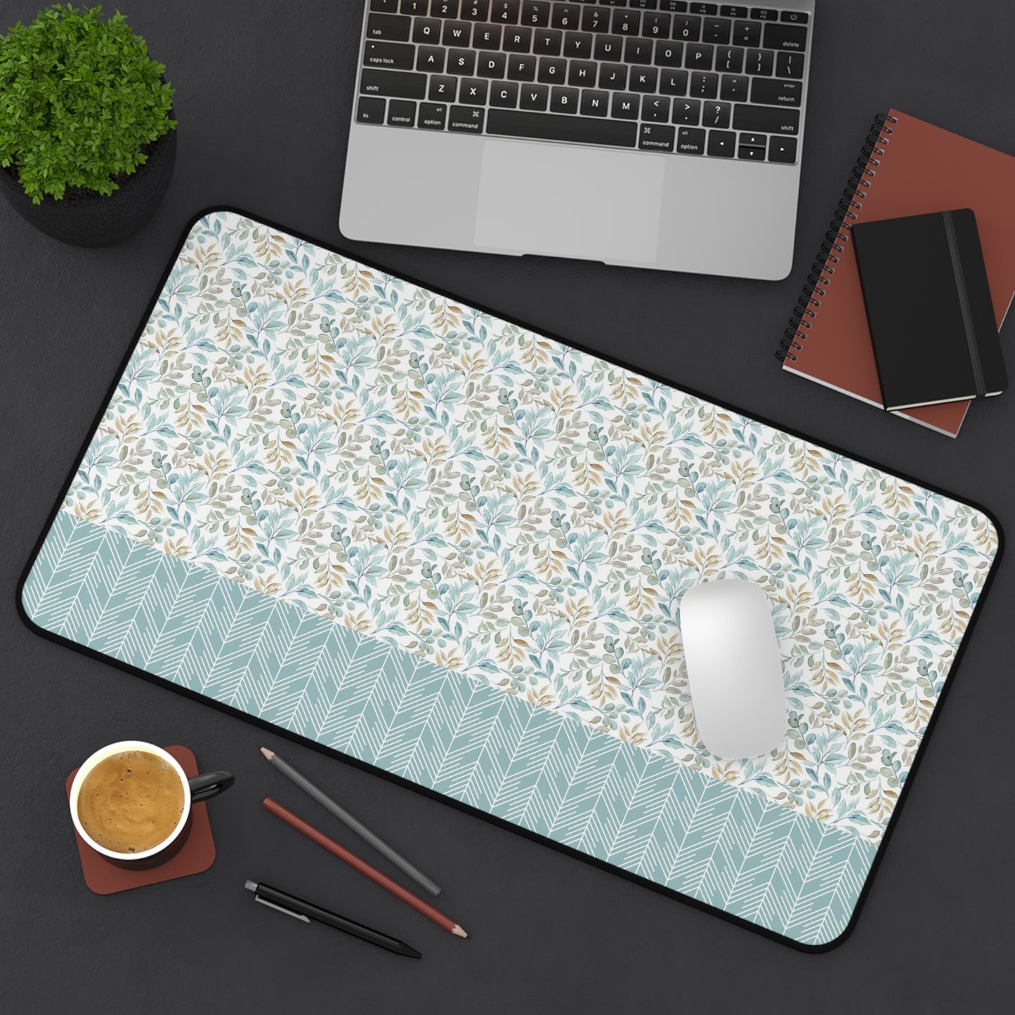 Floral Desk Mat with Geometric Pattern, Hemmed Edges, Stylish Work Surface, Home Office Decor, Gift for Students, Large Computer Mouse Pad