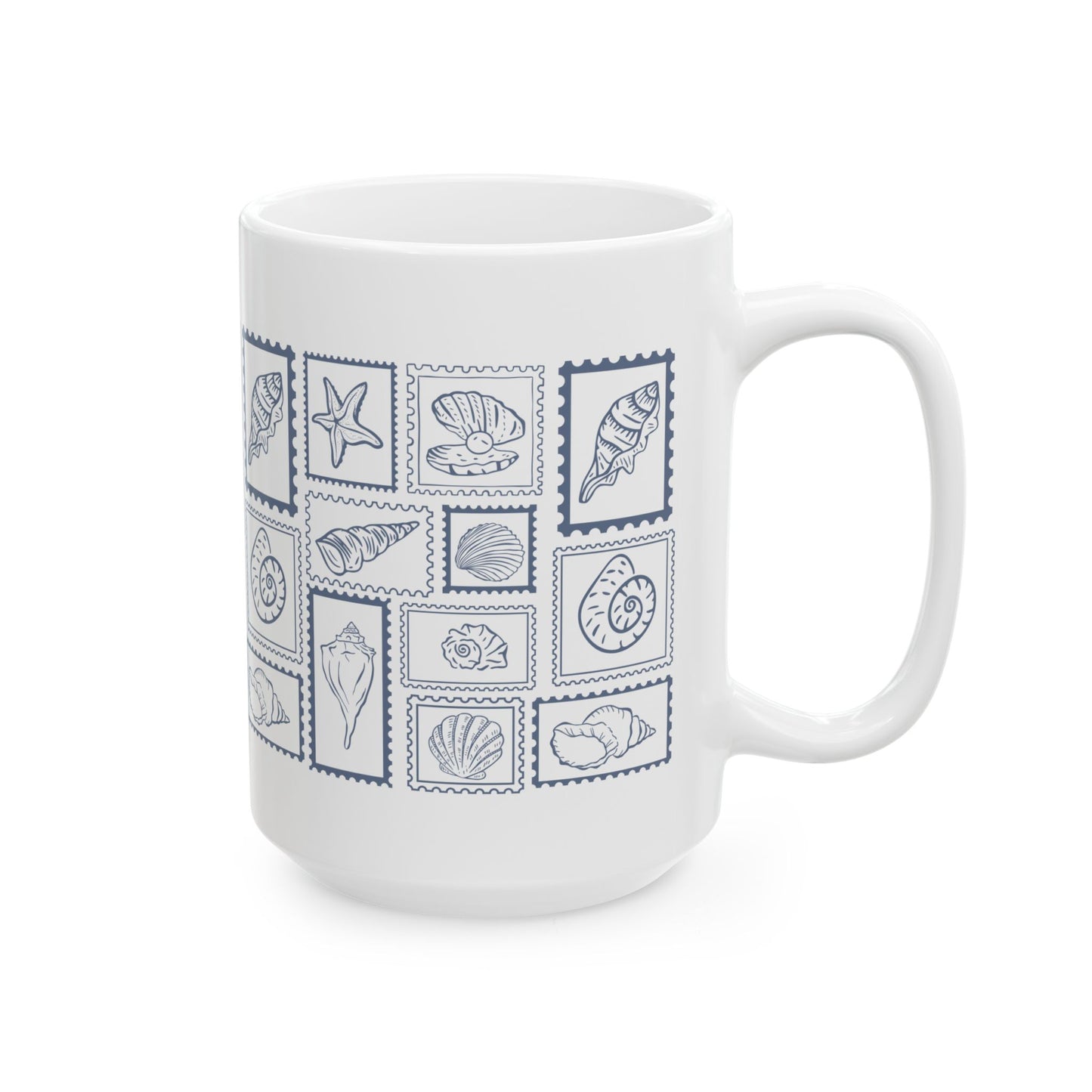 Shells & Stamps Ceramic Mug - Coastal Decor, Ocean Lover Gift, Nautical Kitchen, Beach House Essentials, Summer Vibes