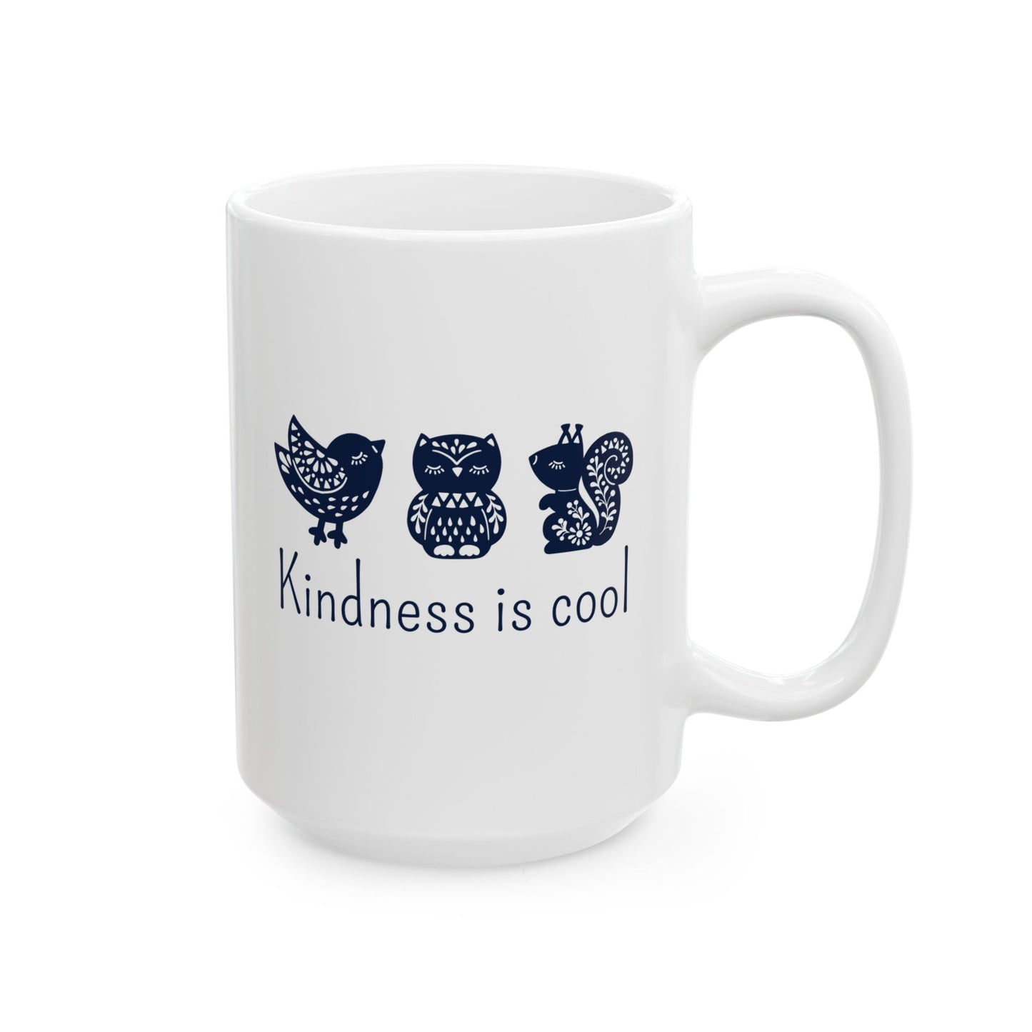 Kindness Mug - Cute Scandinavian Animal Design for Coffee Lovers, Kindness is Cool Ceramic Tea Cup 11oz/15oz, BPA Free
