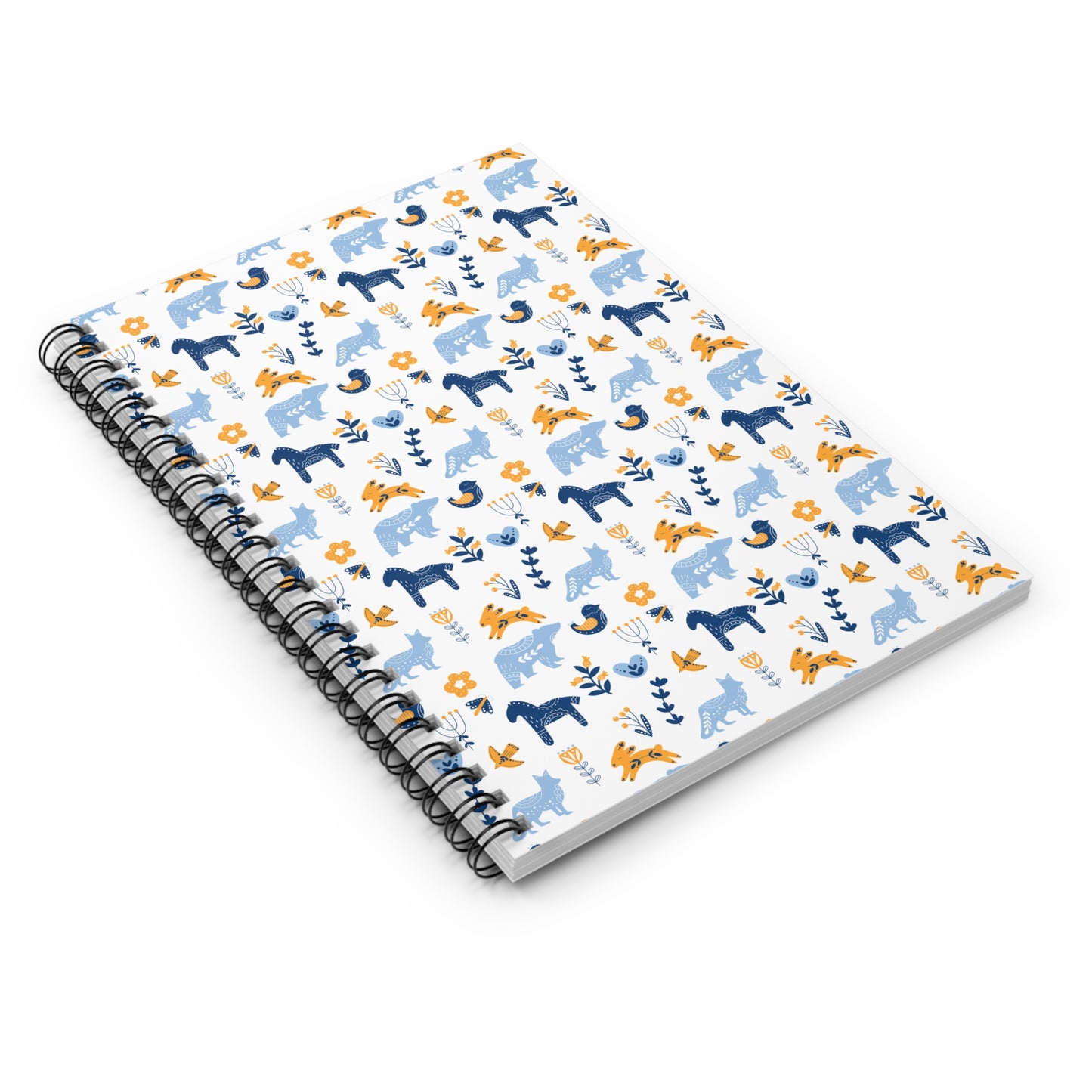 Spiral Notebook, Scandinavian Folk Art Inspired Design, Perfect for Journaling, Scandi Floral Animal Prints, Horse, Bear, Rabbit