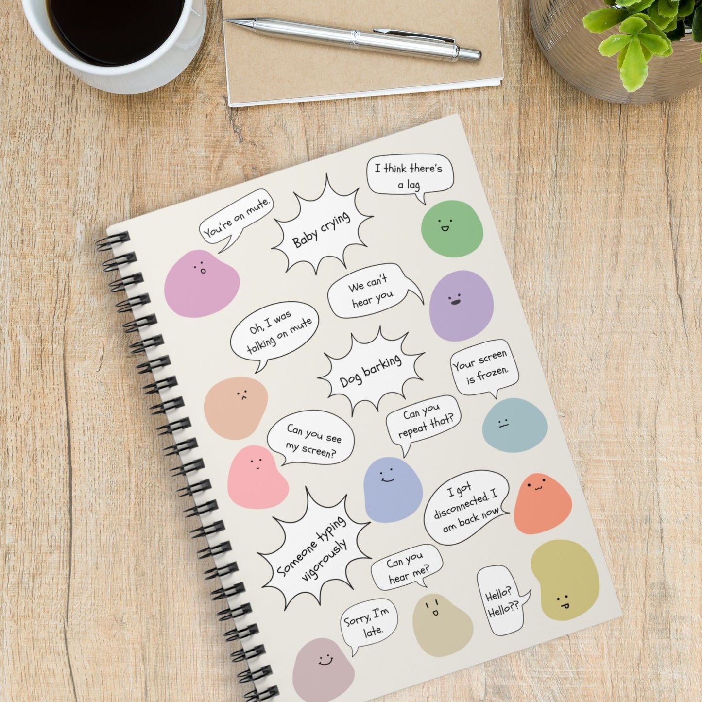 Spiral Notebook for Everyday Use, Work from Home, Conference Call Bingo, Funny Gift for Coworker, Journaling, Home Office, Cute Blob Design