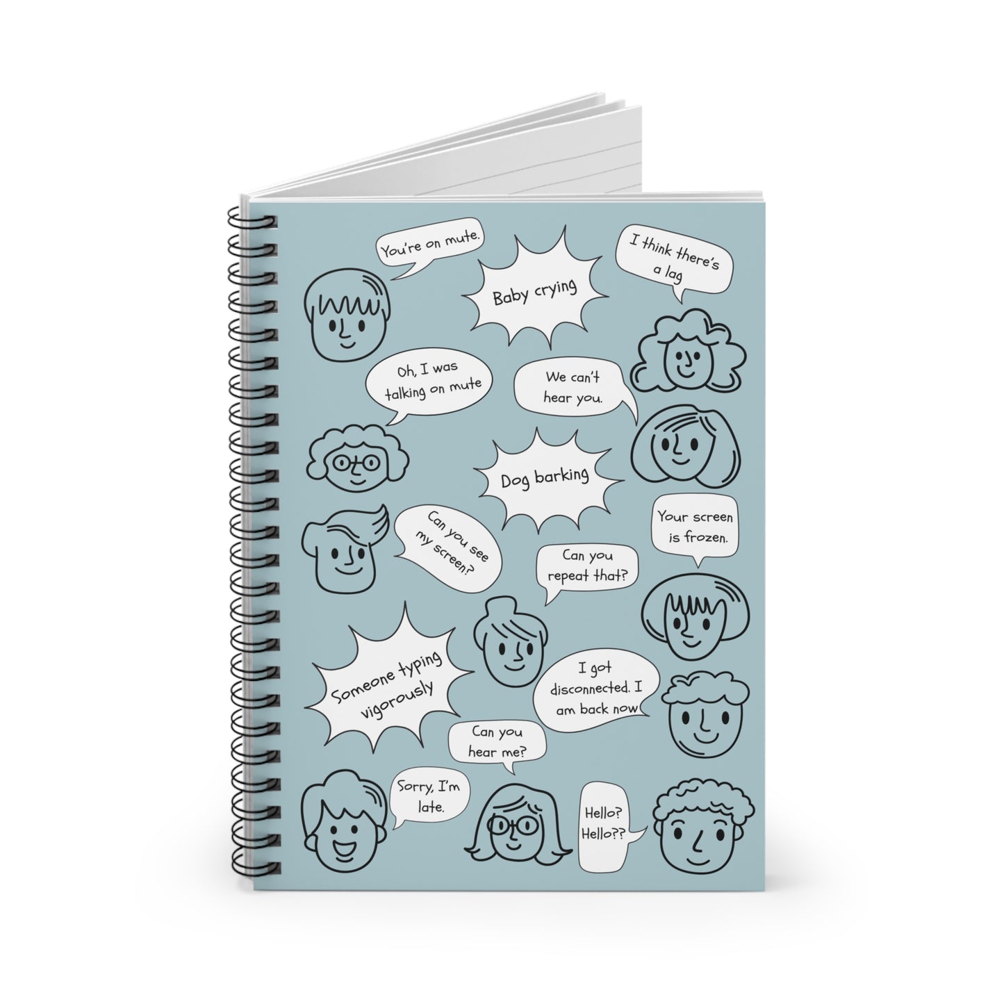 Funny Whimsical Spiral Notebook with Document Pocket, Remote Working Humor, Conference Call Bingo, Home Office, Gift for Boss, Coworker
