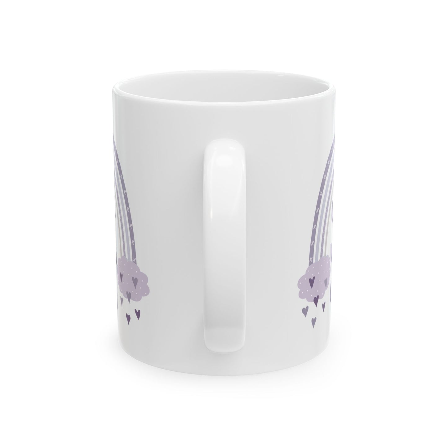 Purple Rainbow Hearts Good Vibes Only Ceramic Mug, Cute Coffee Cup, Gift for Her, Cute Tea Cup, BPA Free Ceramic Mug 11oz/15oz
